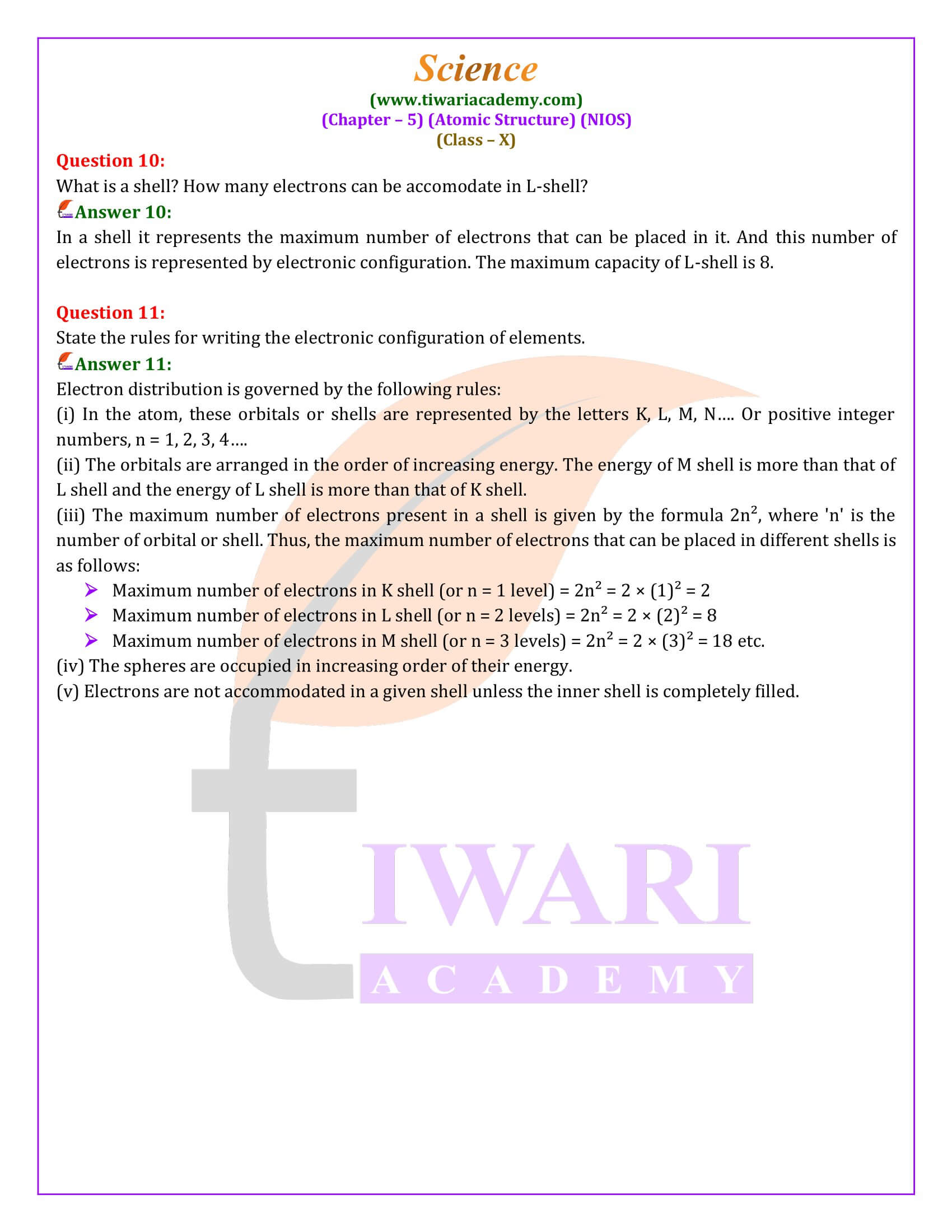 NIOS Class 10 Science Chapter 5 Atomic Structure