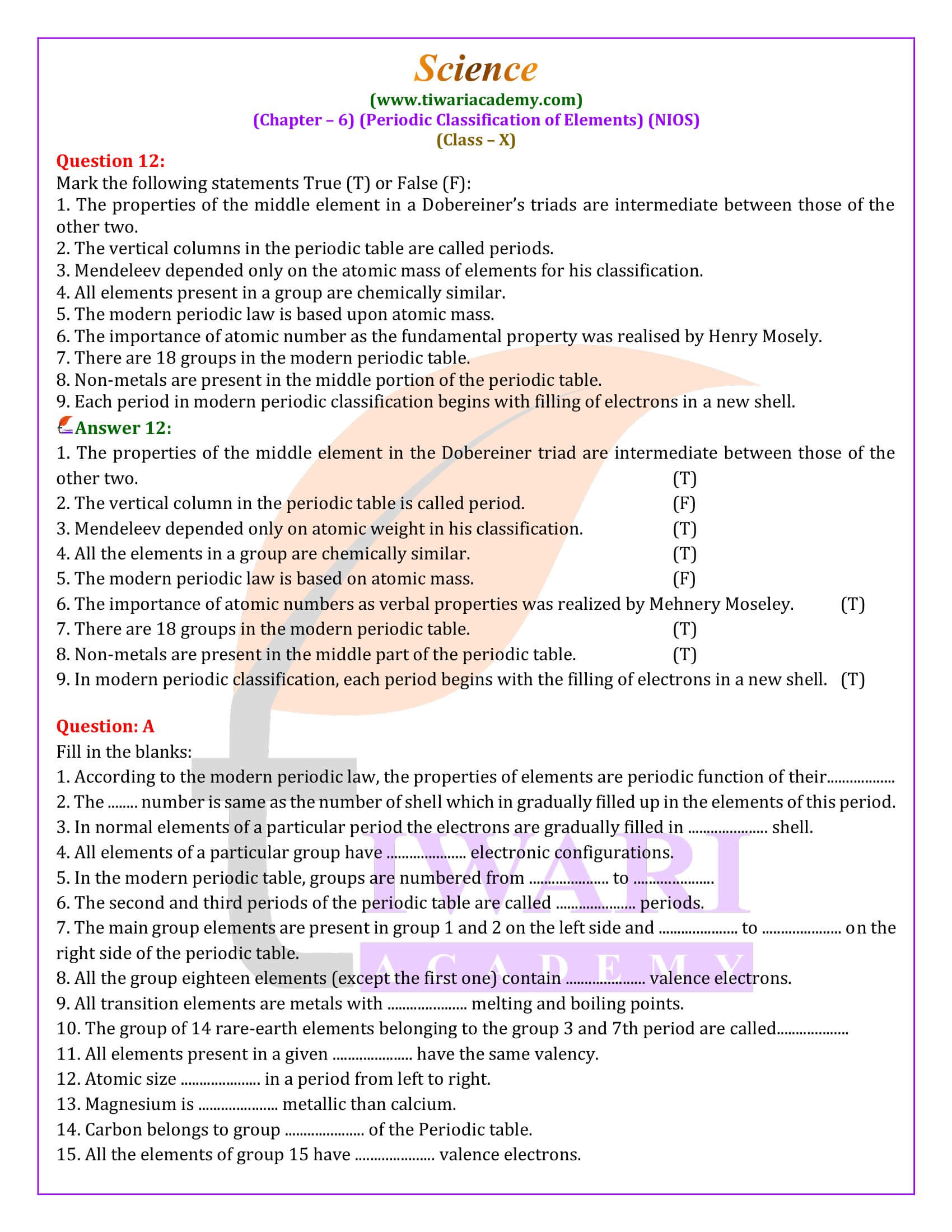 NIOS Class 10 Science Chapter 6 Question Answers