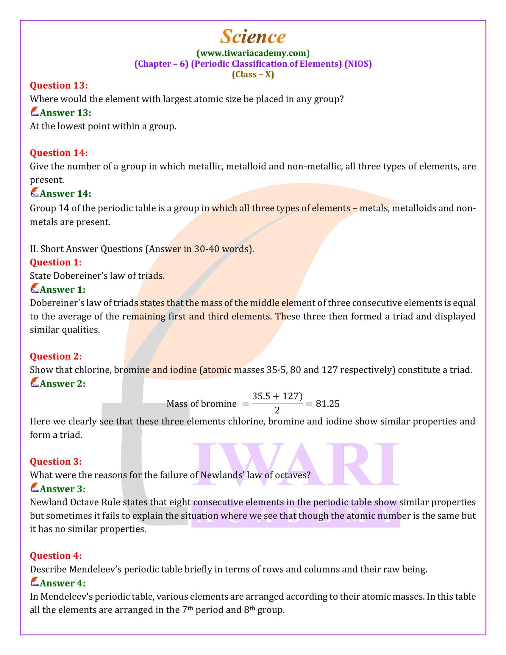 NIOS Class 10 Science Chapter 6 in English Medium