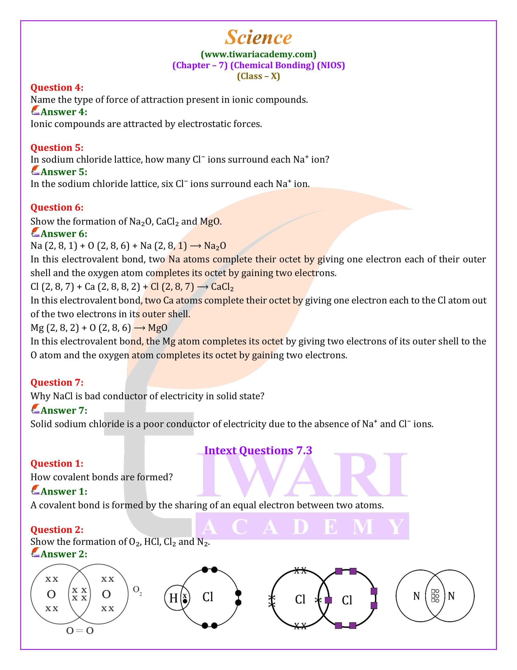 NIOS Class 10 Science Chapter 7 Chemical Bonding Guide in Hindi