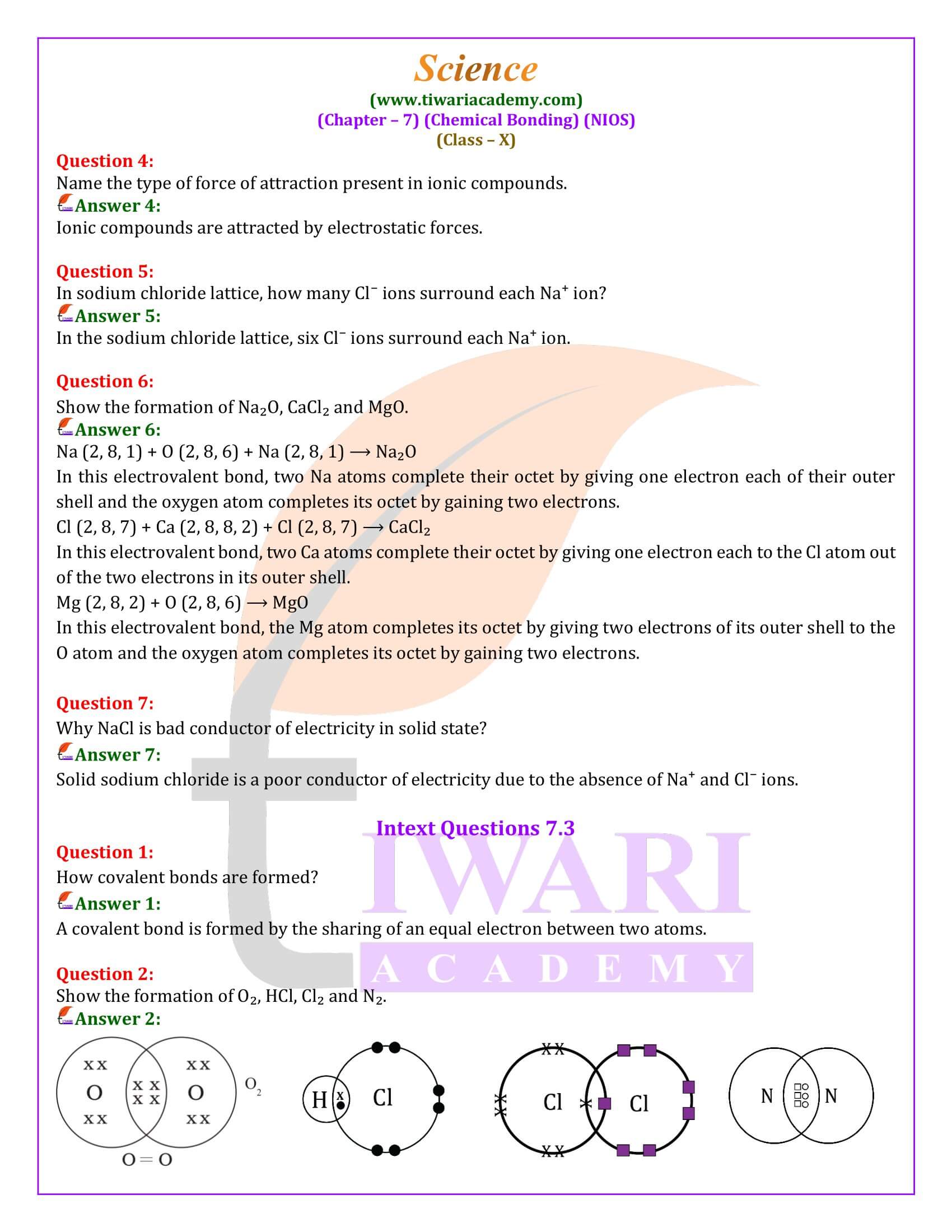 NIOS Class 10 Science Chapter 7 Chemical Bonding Guide in Hindi