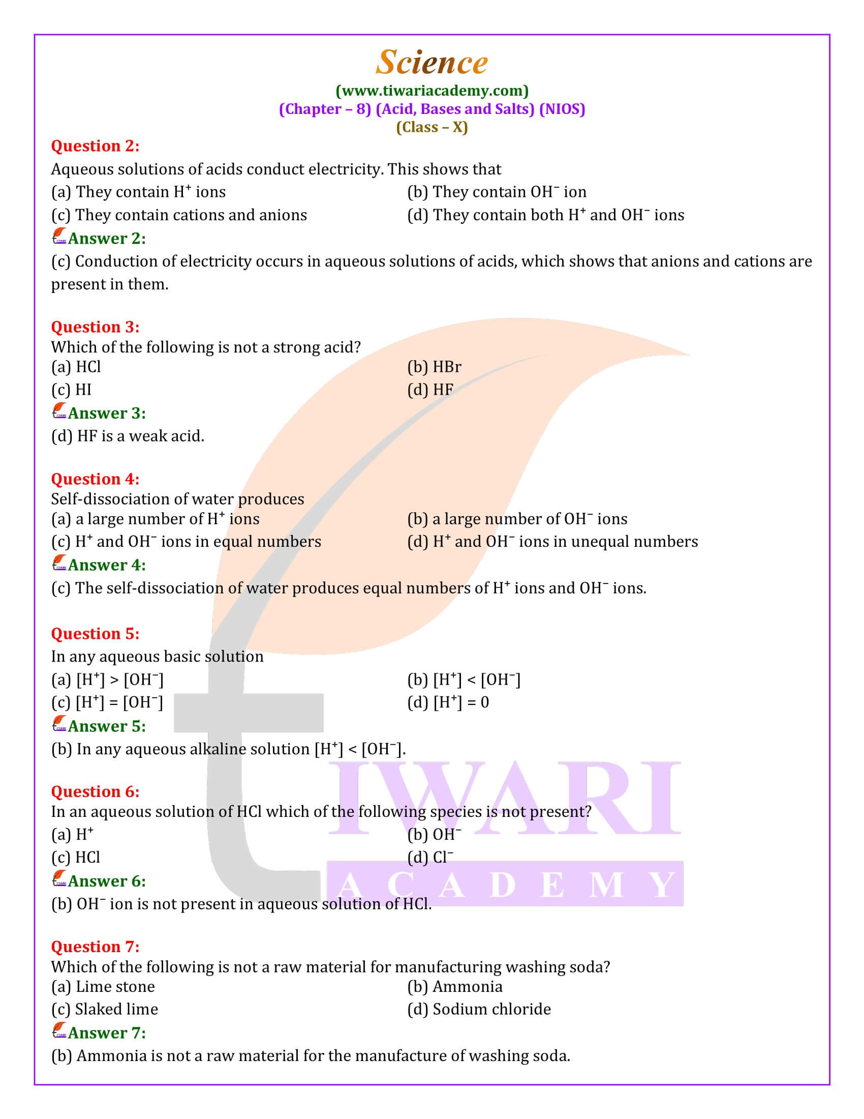 NIOS Class 10 Science Chapter 8 Answers