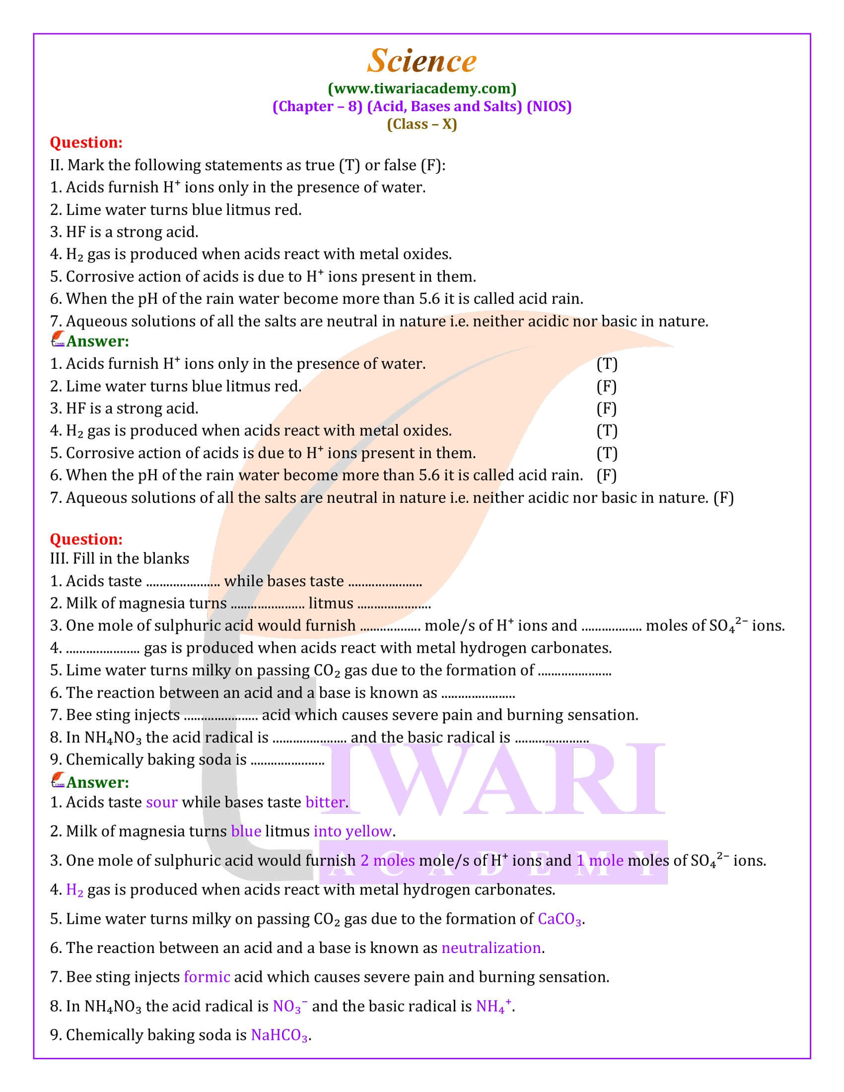 NIOS Class 10 Science Chapter 8 Solutions in English