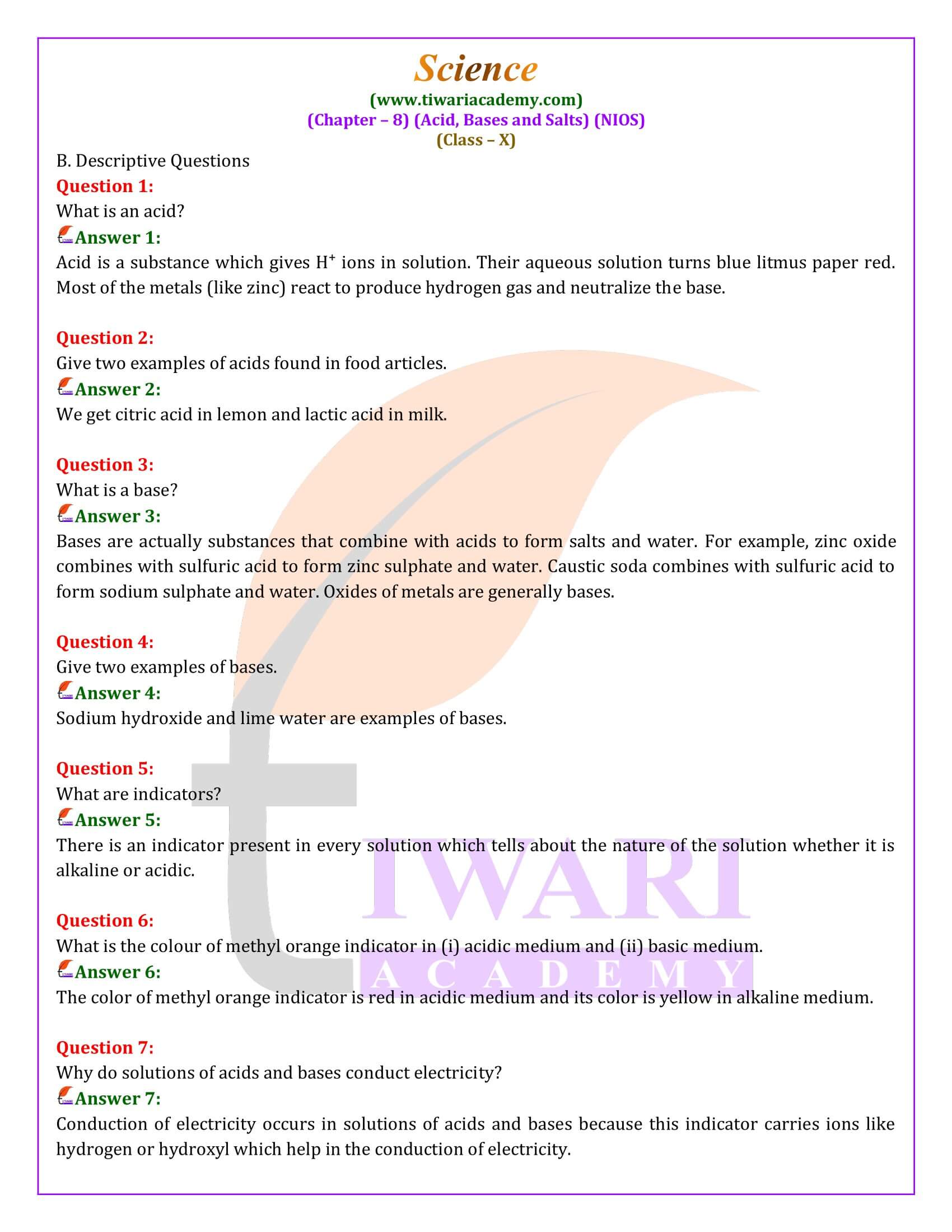 NIOS Class 10 Science Chapter 8 Solution guide