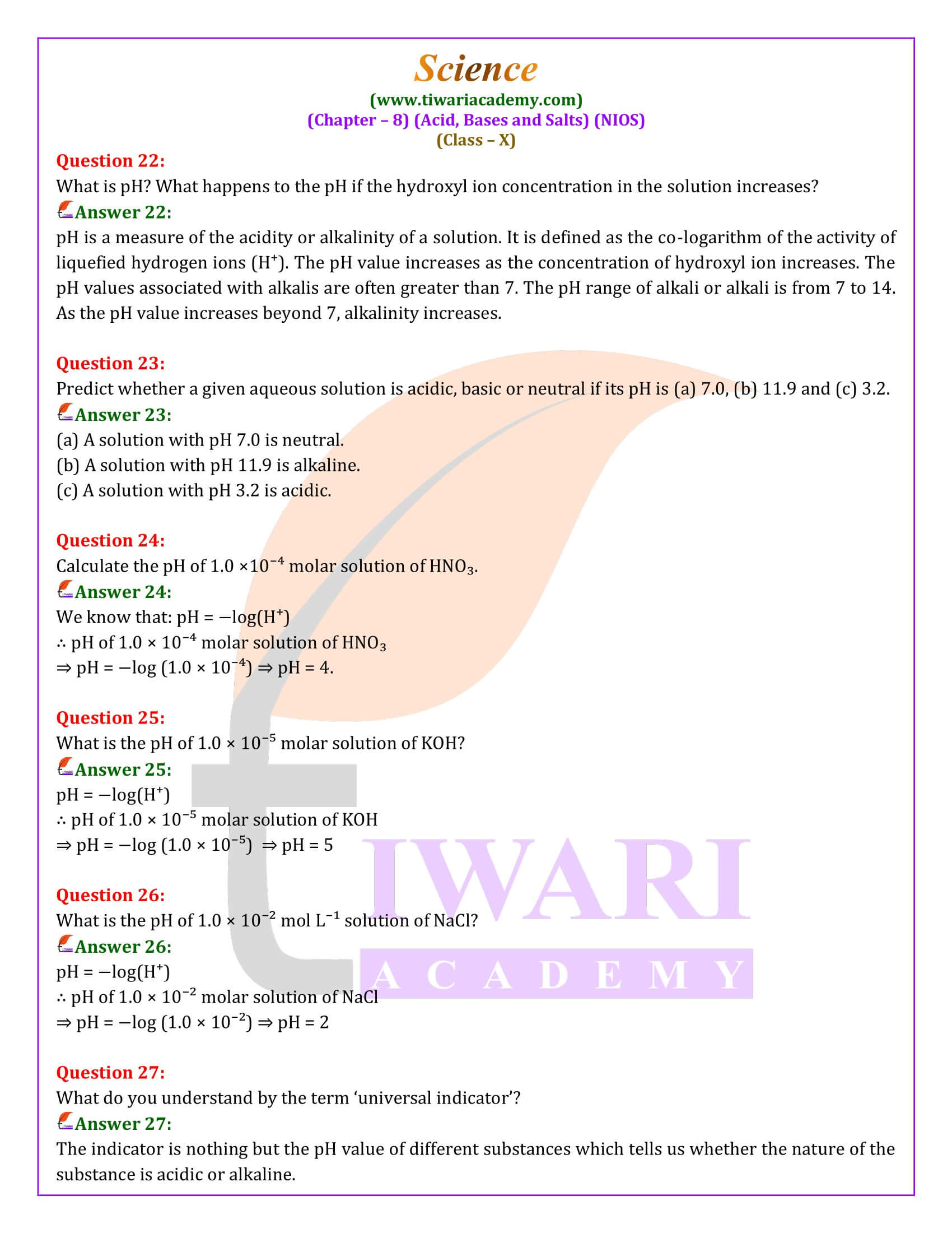 NIOS Class 10 Science Chapter 8 Solutions