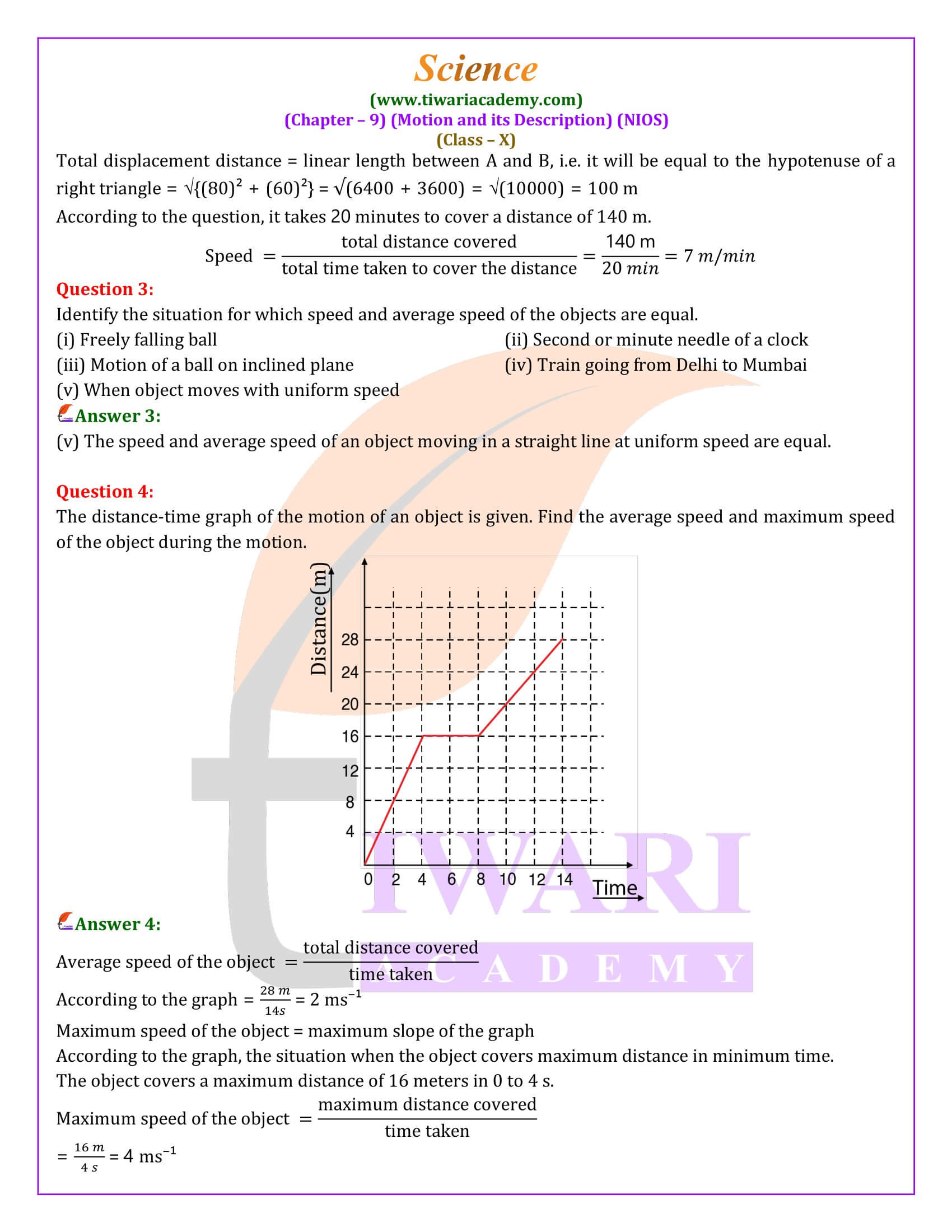 NIOS Class 10 Science Chapter 9 Motion and its Description Solutions