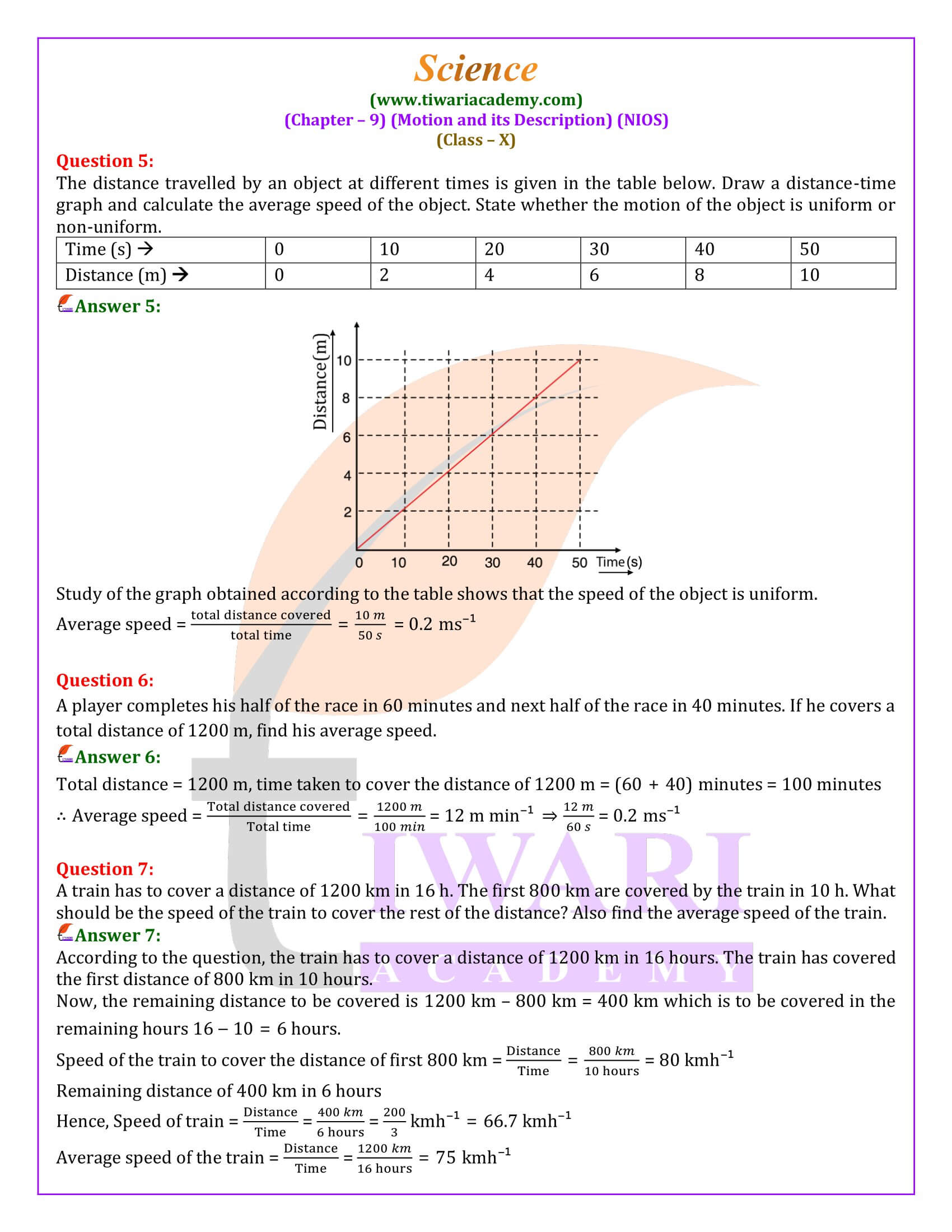NIOS Class 10 Science Chapter 9 Motion and its Description in English and Hindi Medium