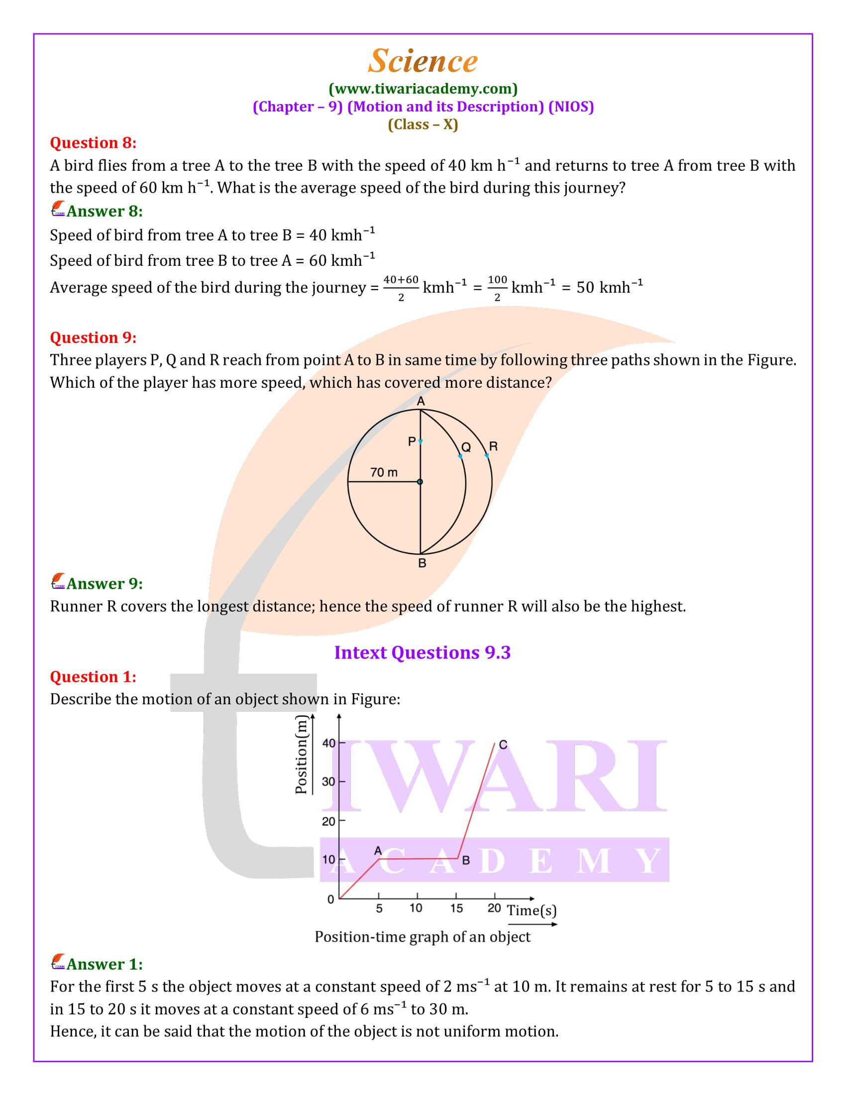 NIOS Class 10 Science Chapter 9 Motion and its Description with Intext Questions