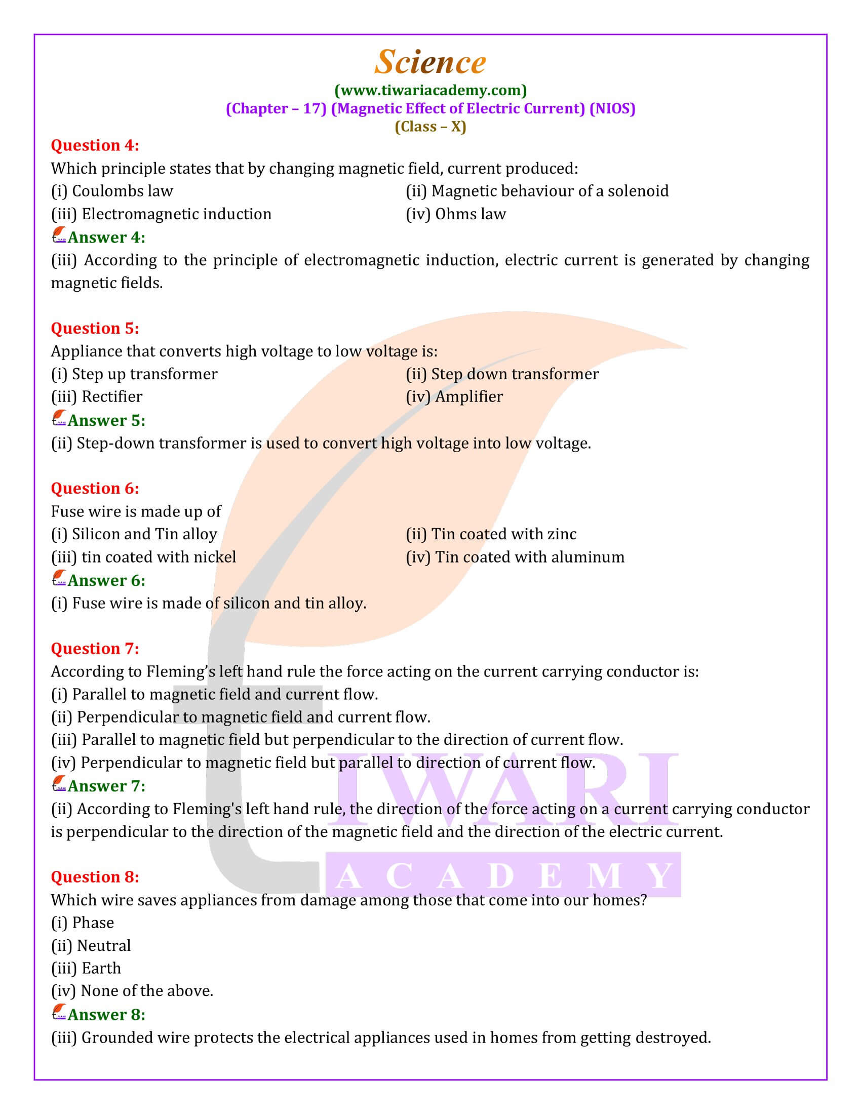 NIOS Class 10 Science Chapter 17 Solutions