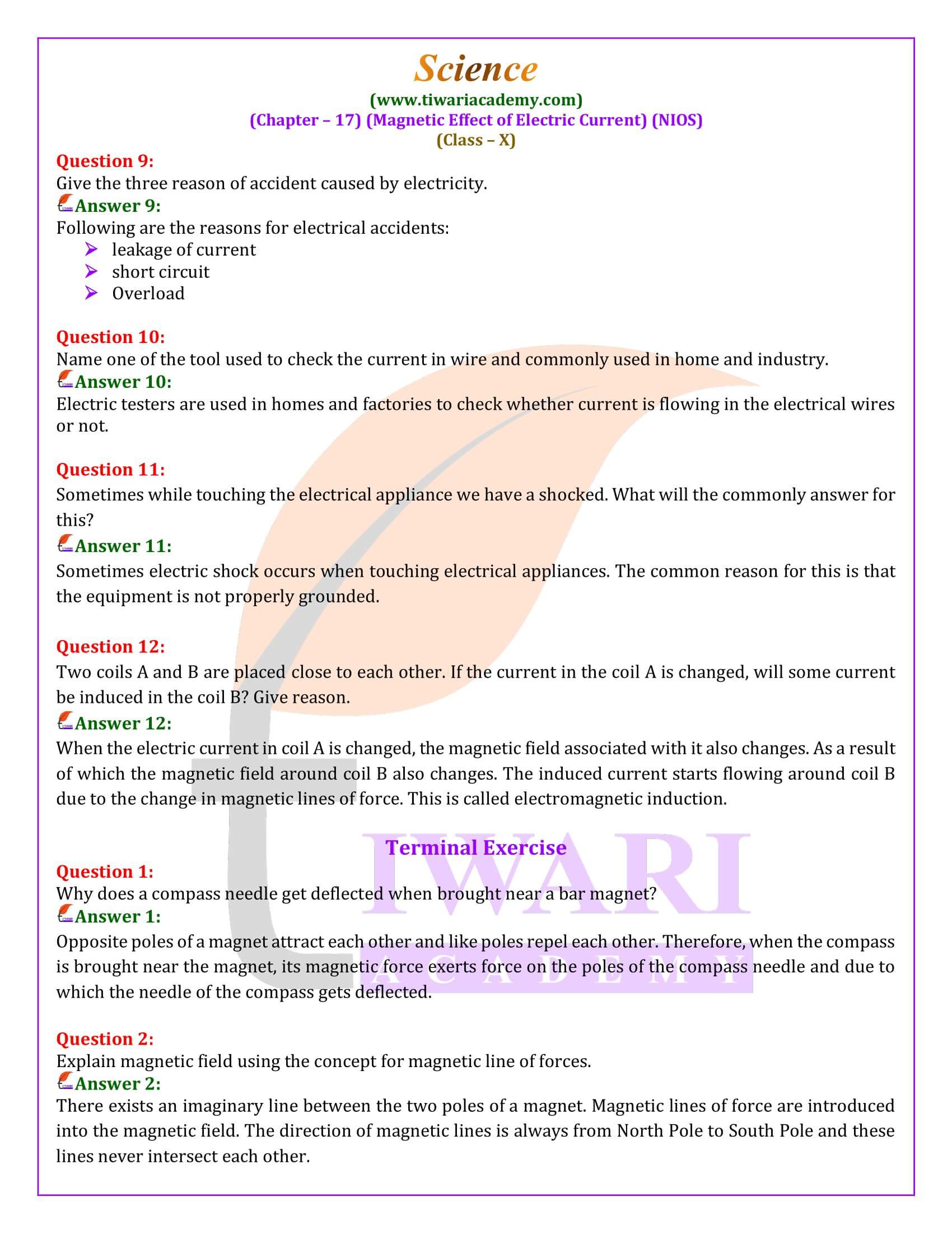 NIOS Class 10 Science Chapter 17 Guide in Hindi and English