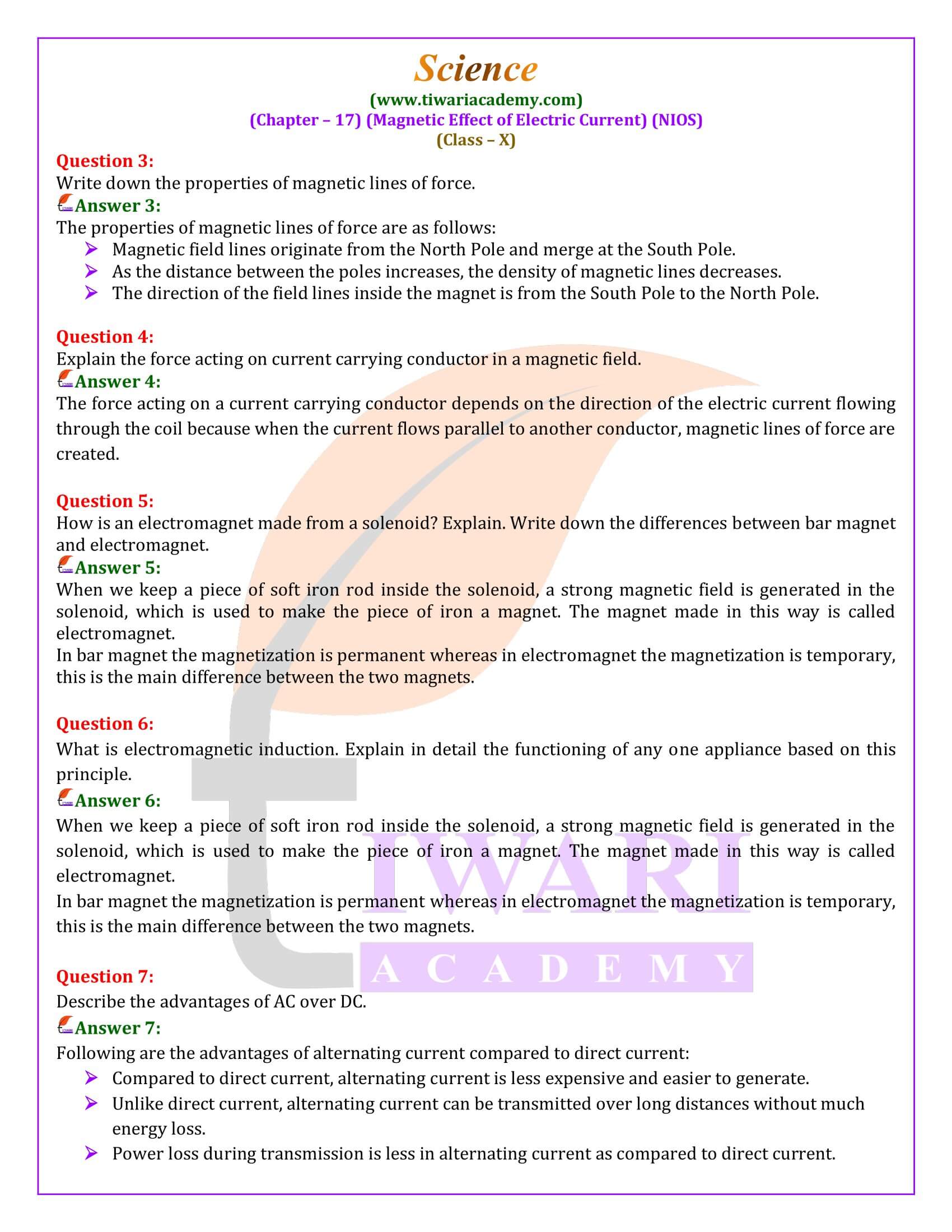 NIOS Class 10 Science Chapter 17 Exercises