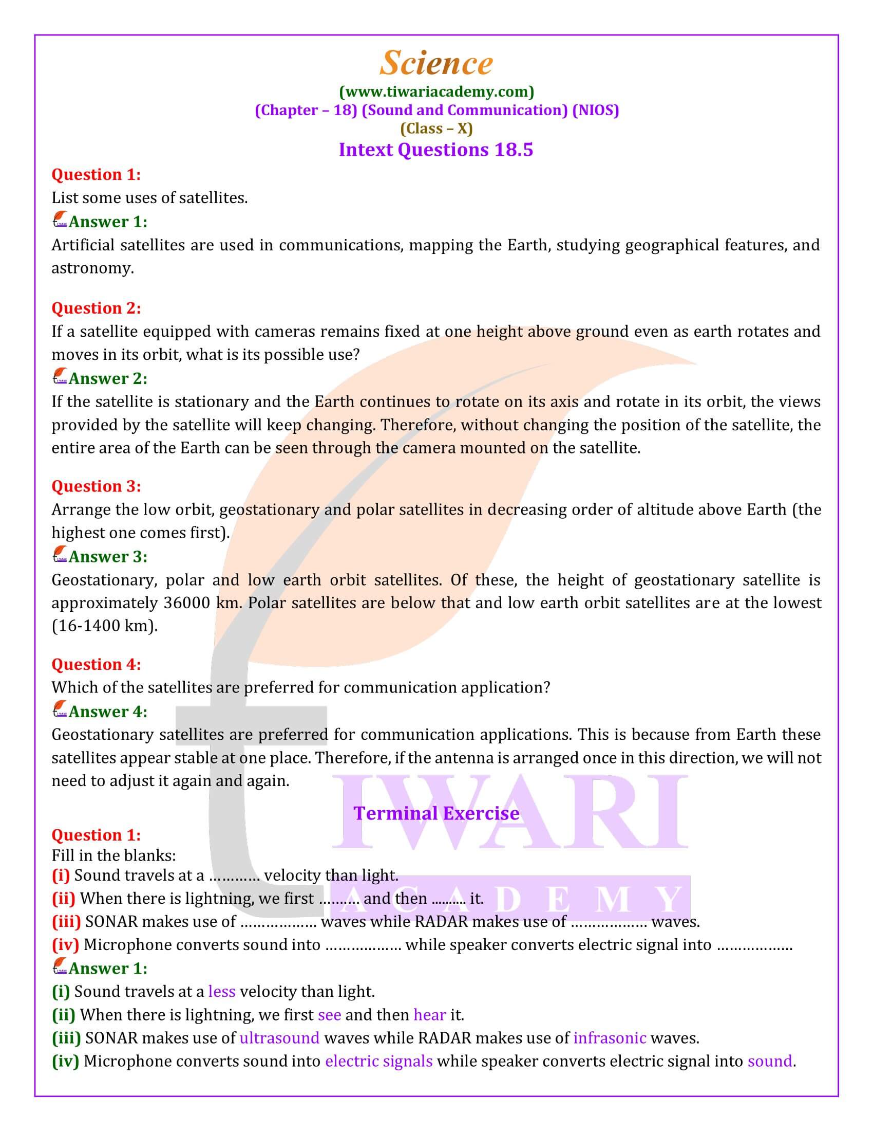 NIOS Class 10 Science Chapter 18 Solutions