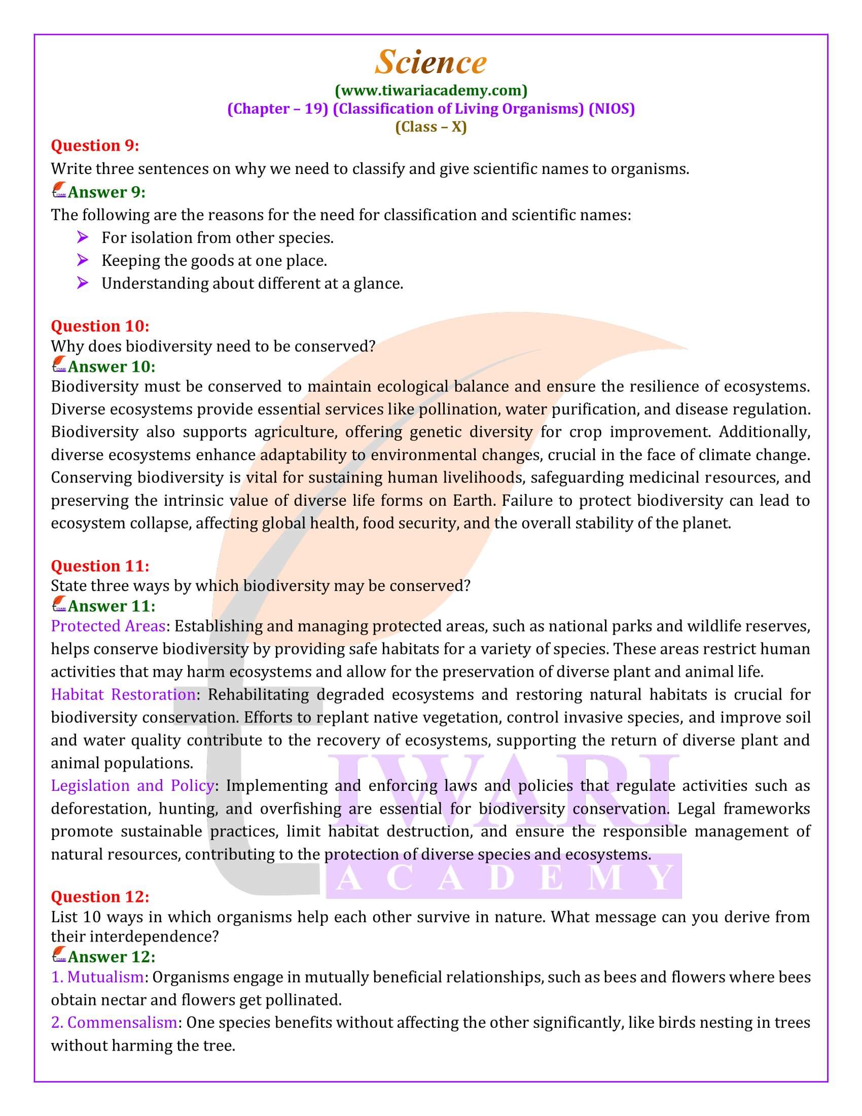 NIOS Class 10 Science Chapter 19 Answers in English