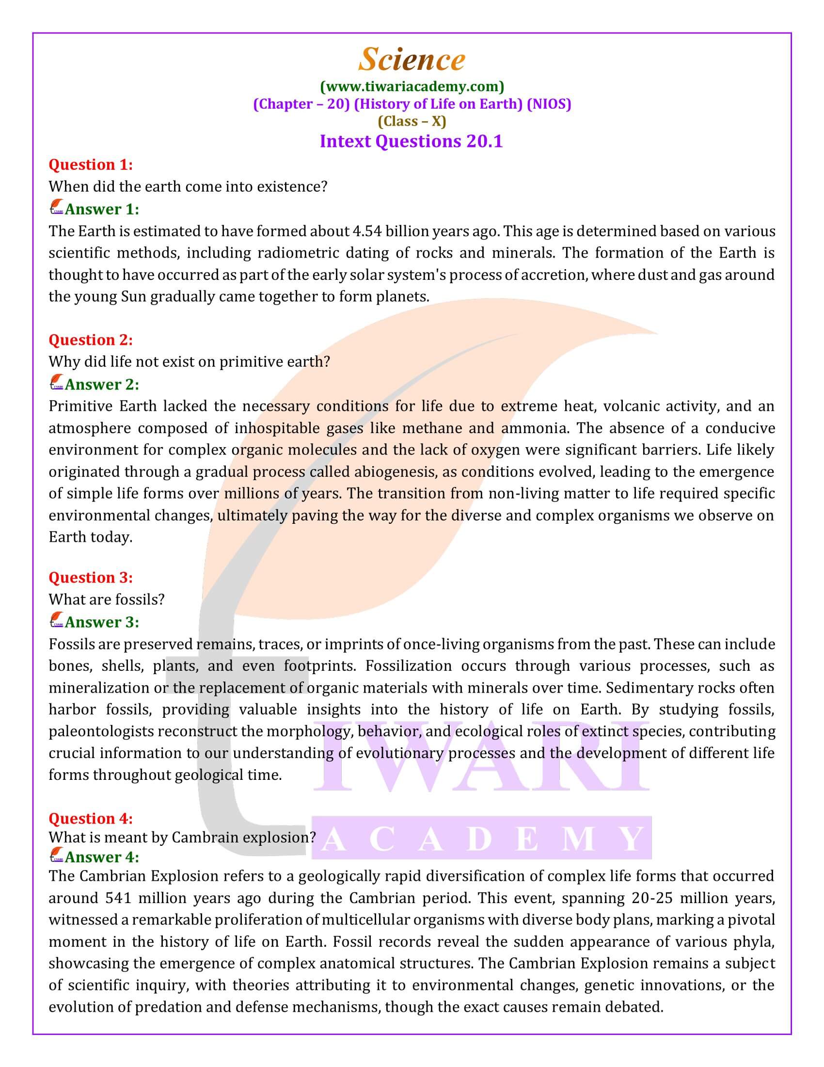 NIOS Class 10 Science Chapter 20 Answers