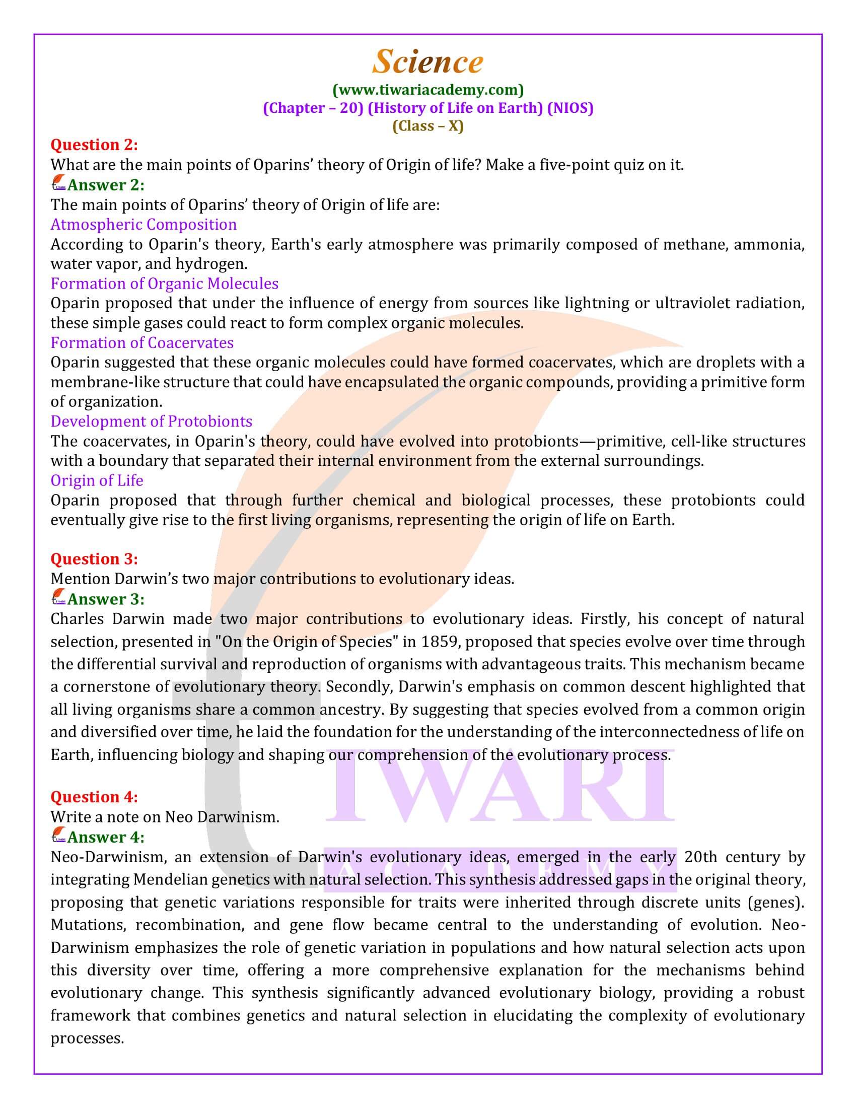 NIOS Class 10 Science Chapter 20 all Question Answers