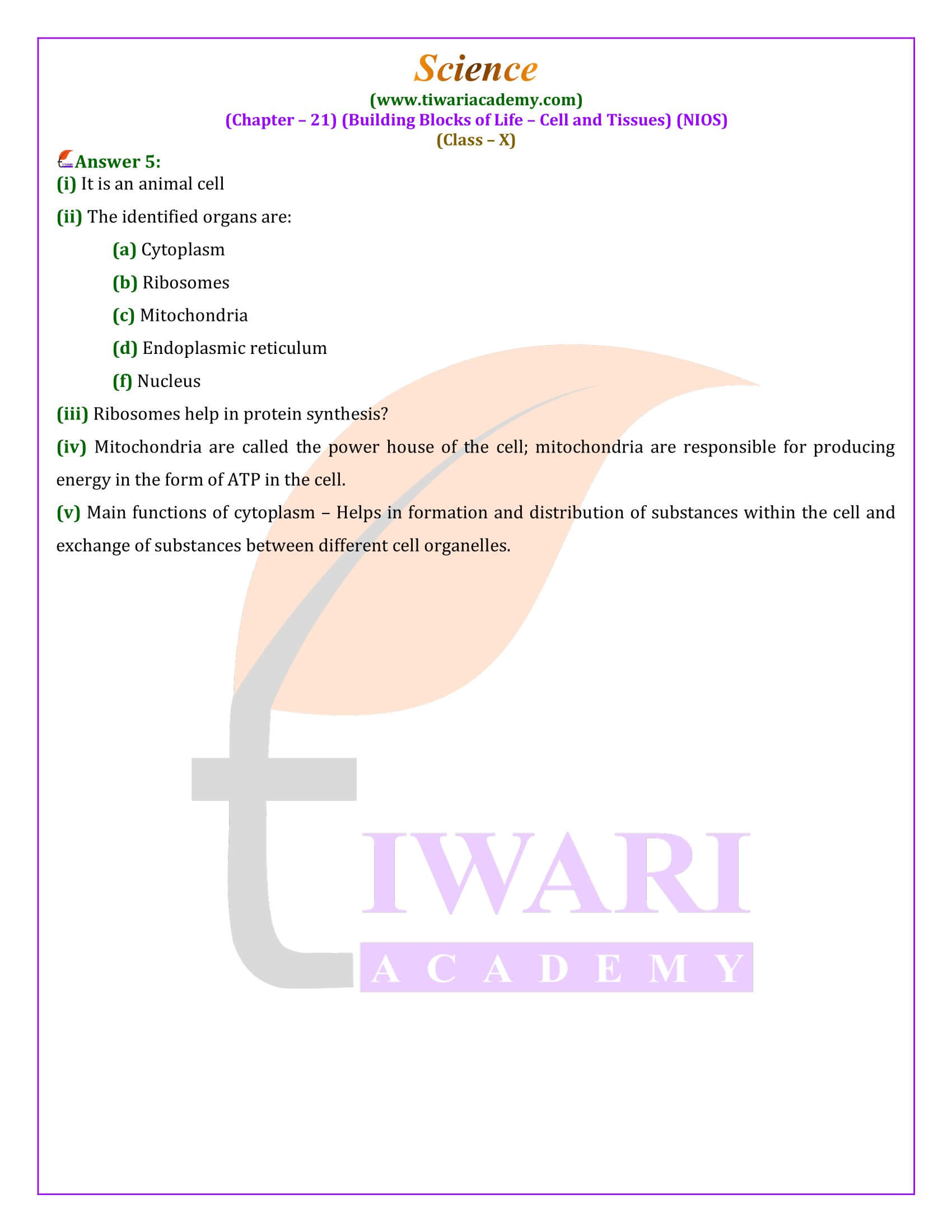 NIOS Class 10 Science Chapter 21 all Answers