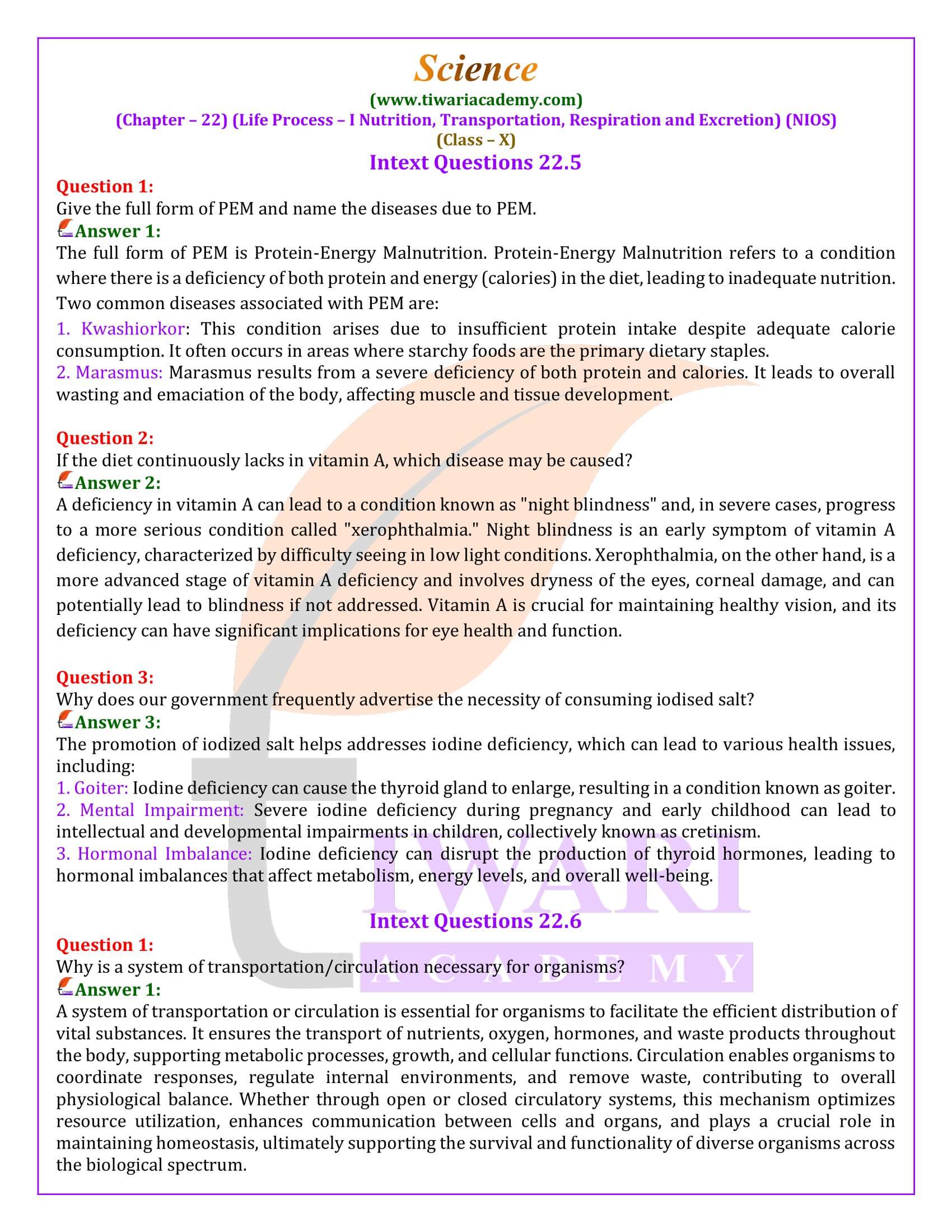 NIOS Class 10 Science Chapter 22 Question Answers