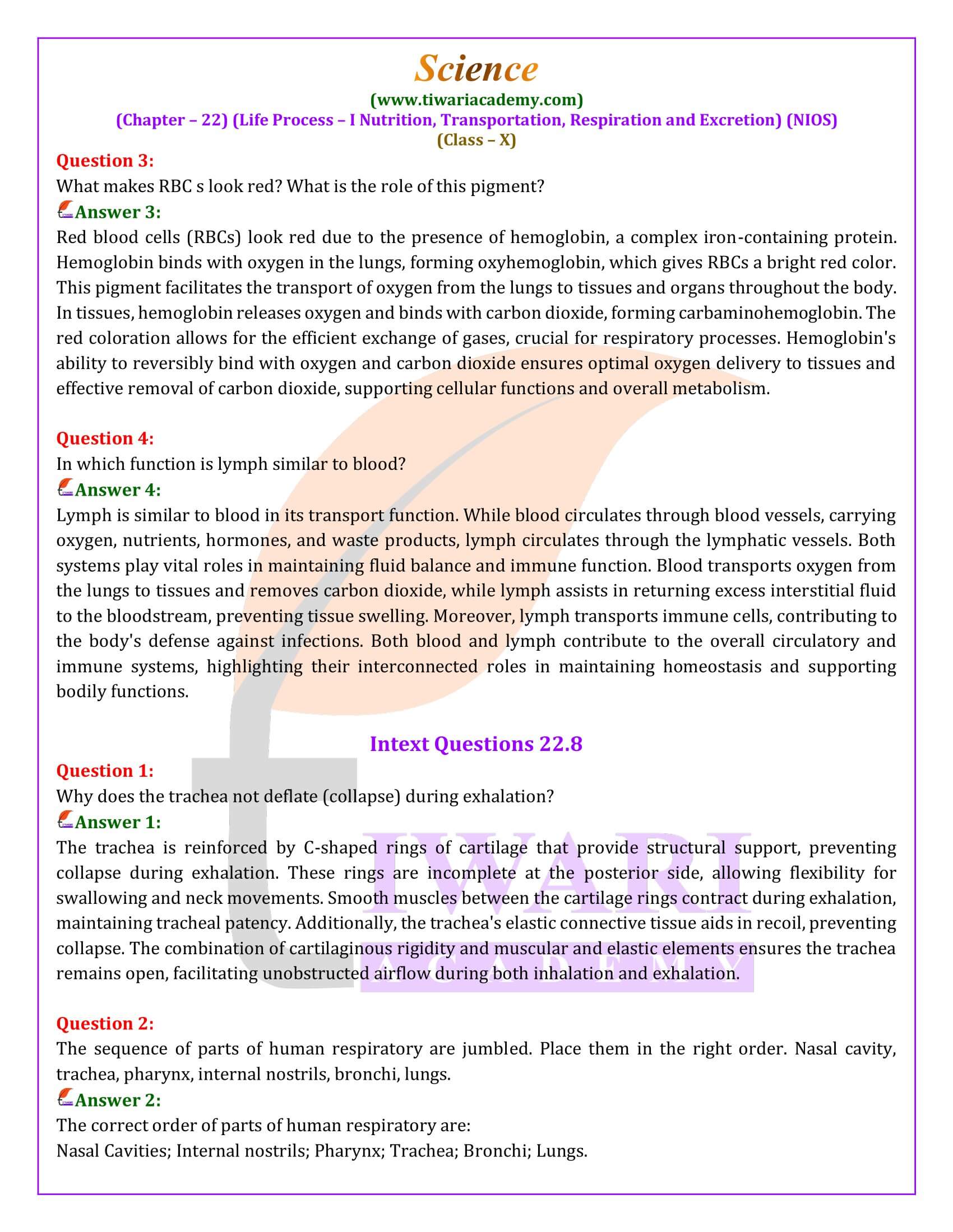 NIOS Class 10 Science Chapter 22 Exercises Solutions