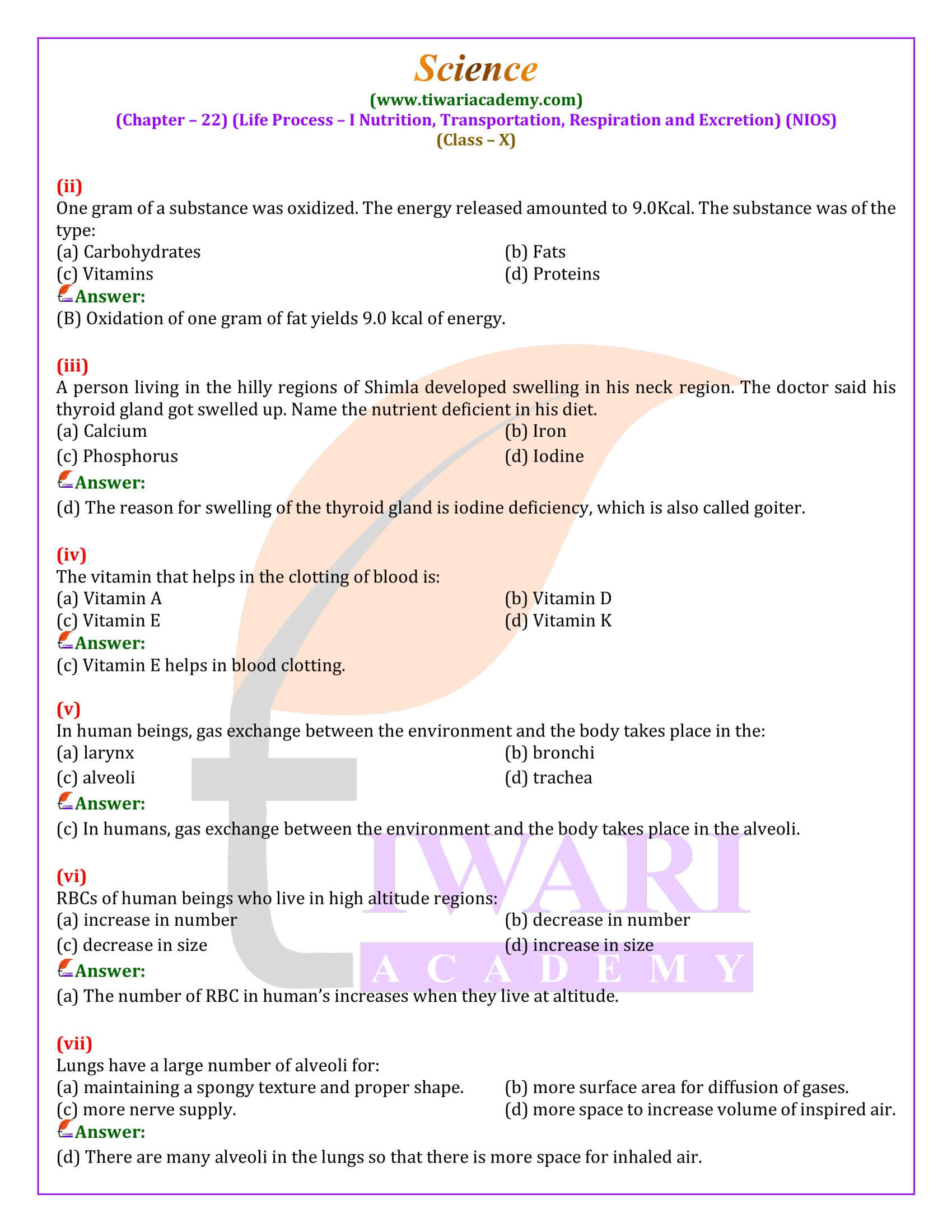 NIOS Class 10 Science Chapter 22 all questions