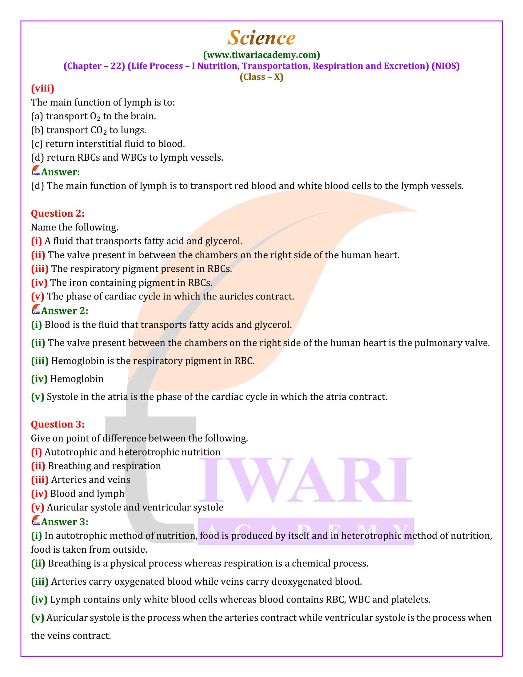 NIOS Class 10 Science Chapter 22 Solution guide