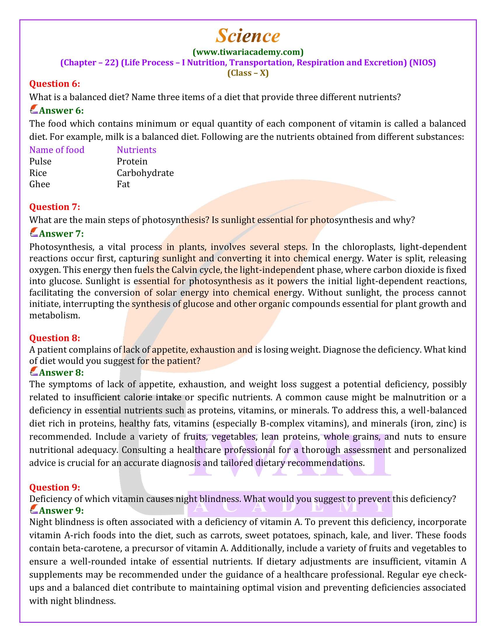 NIOS Class 10 Science Chapter 22 all Question Answers