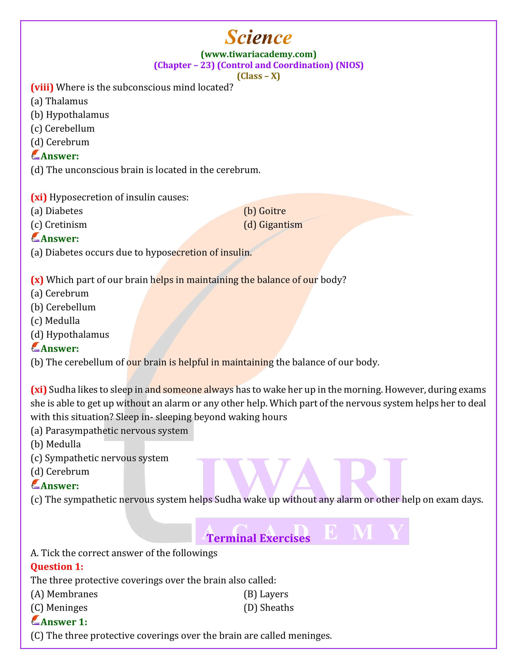 NIOS Class 10 Science Chapter 23 all Exercises Answers