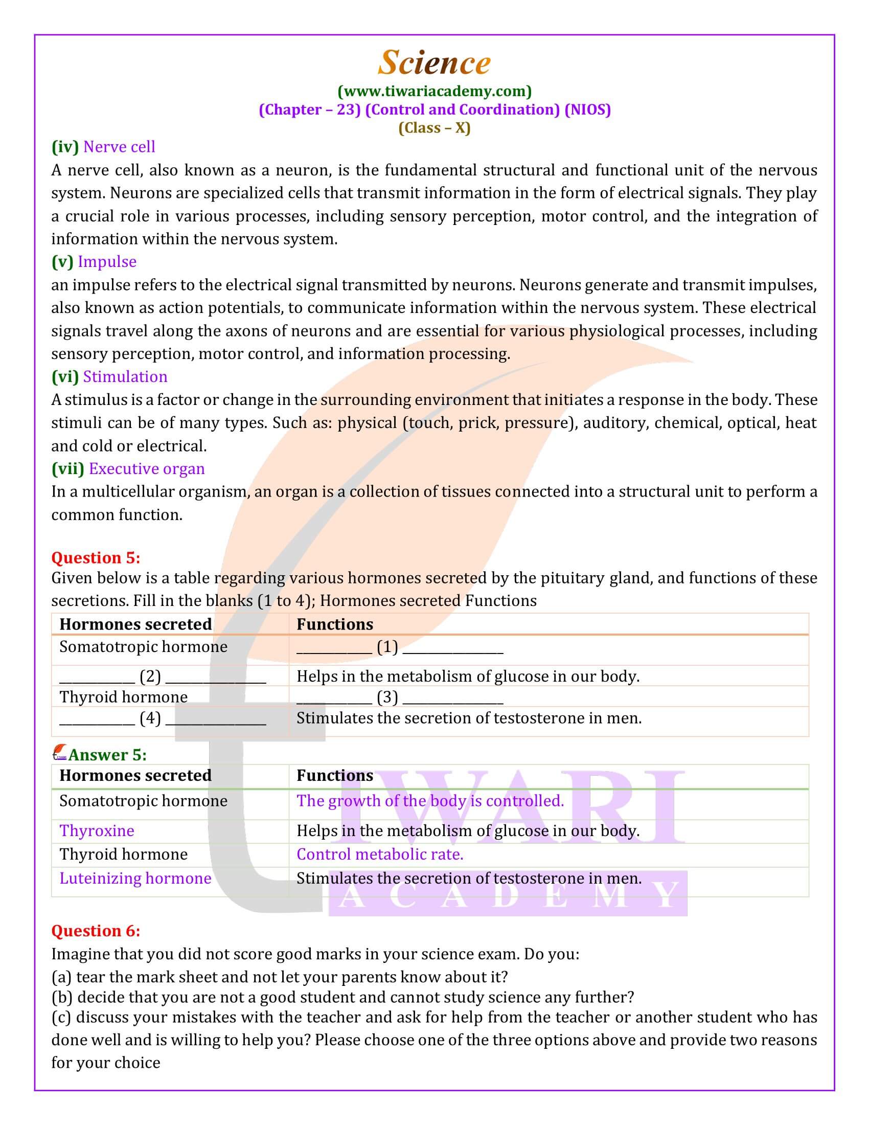 NIOS Class 10 Science Chapter 23 answers in Hindi