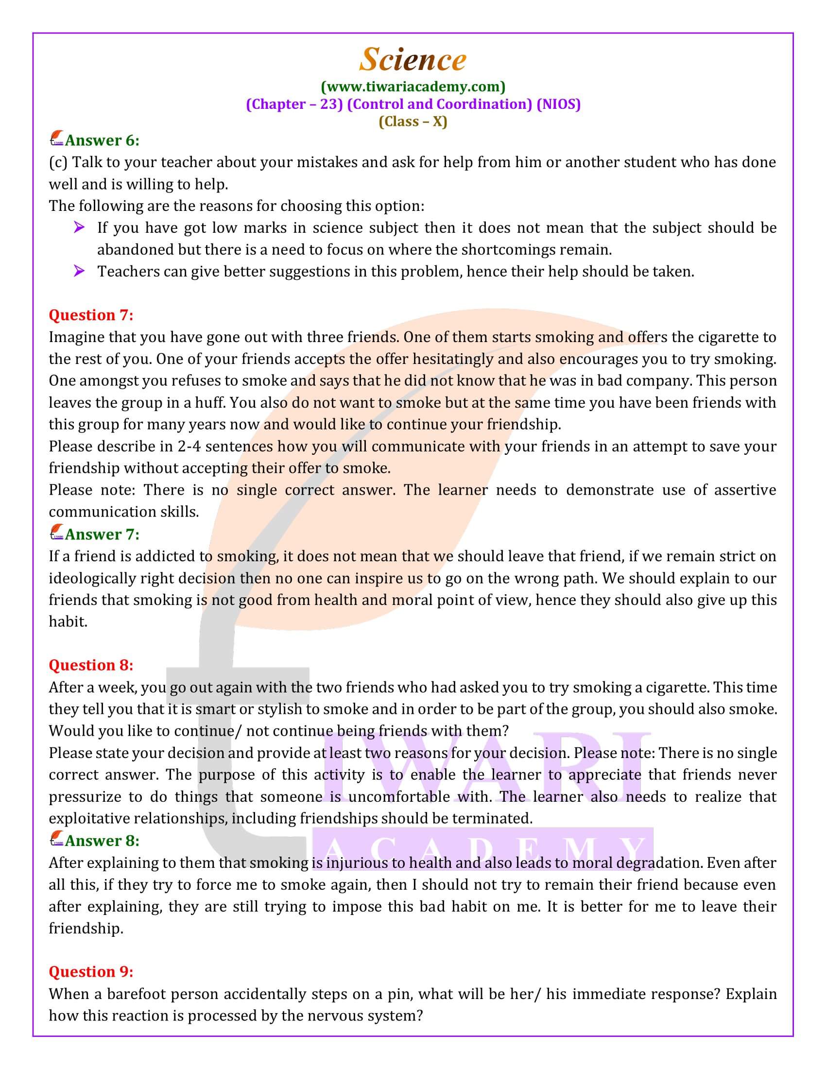 NIOS Class 10 Science Chapter 23 Solution in English
