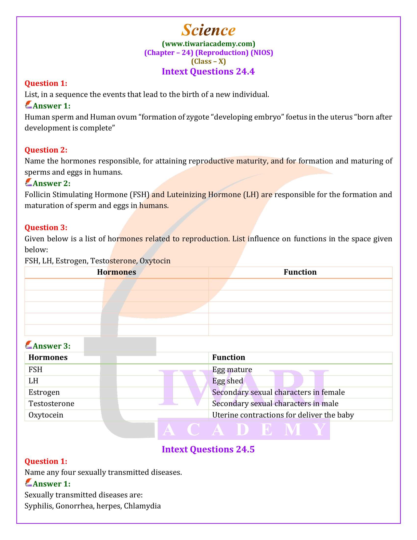 NIOS Class 10 Science Chapter 24 Question Answers