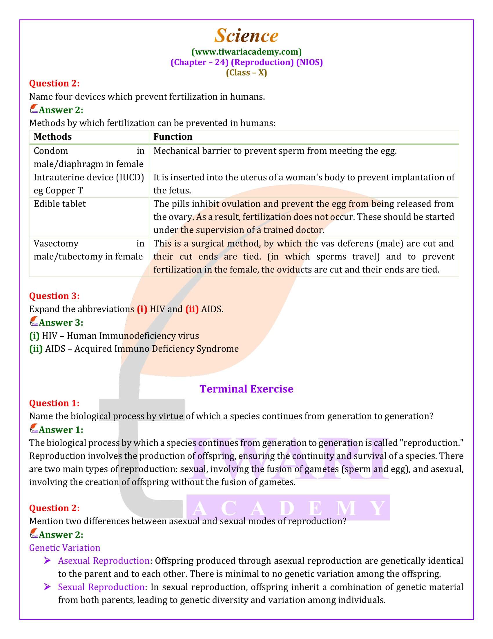 NIOS Class 10 Science Chapter 24 Answers