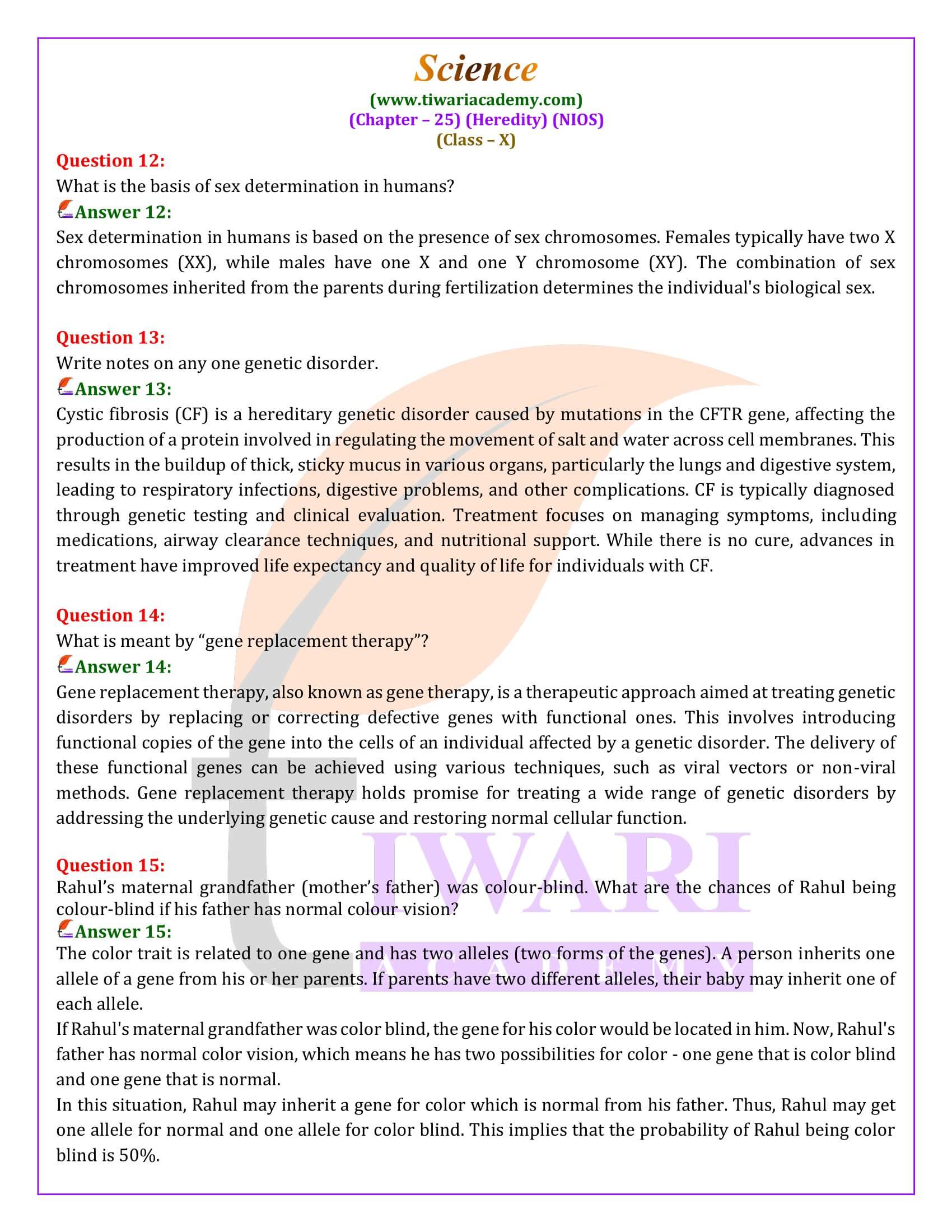 NIOS Class 10 Science Chapter 25 Heredity Guide