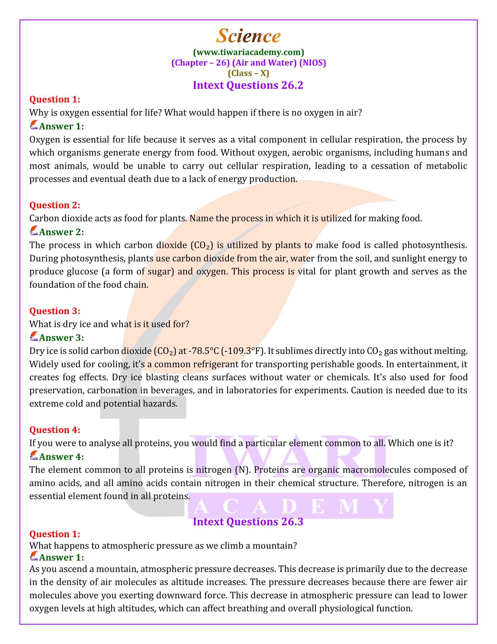 NIOS Class 10 Science Chapter 26 Solutions