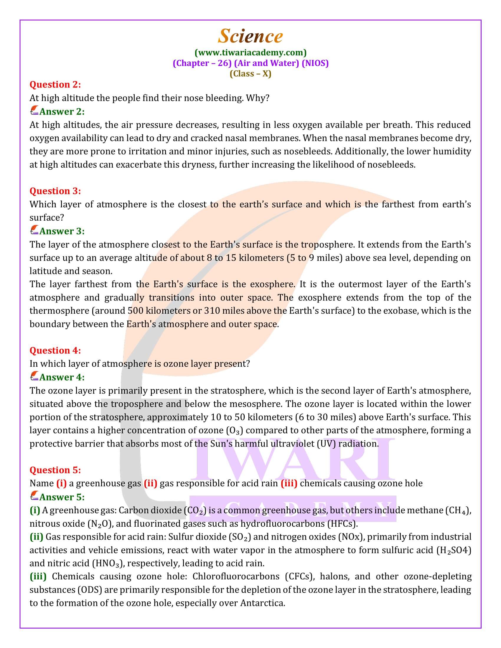 NIOS Class 10 Science Chapter 26 Answers