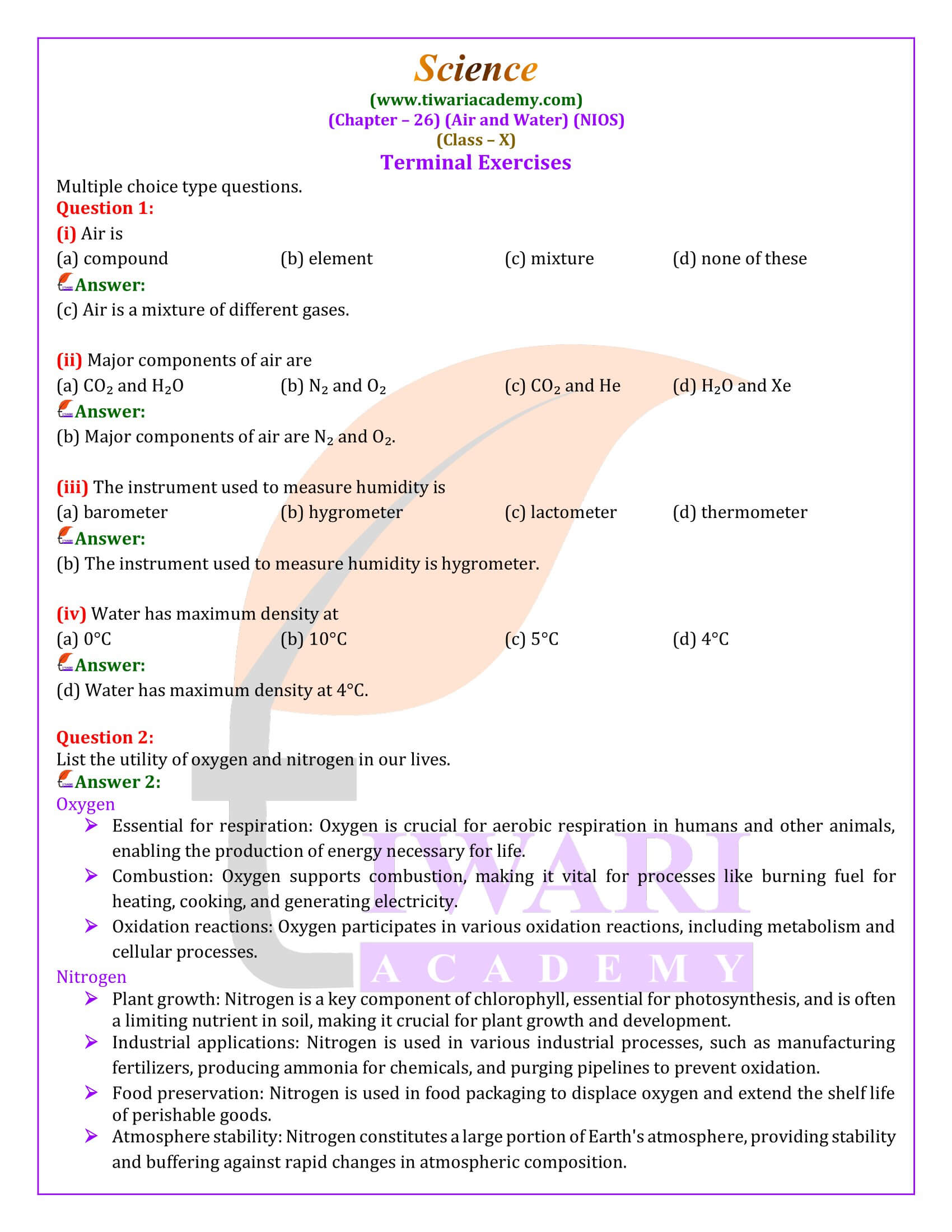 NIOS Class 10 Science Chapter 26 Answers guide