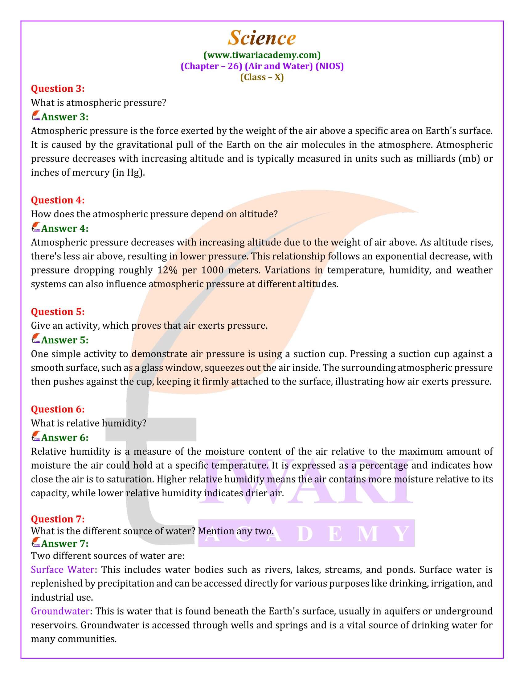 NIOS Class 10 Science Chapter 26 all questions