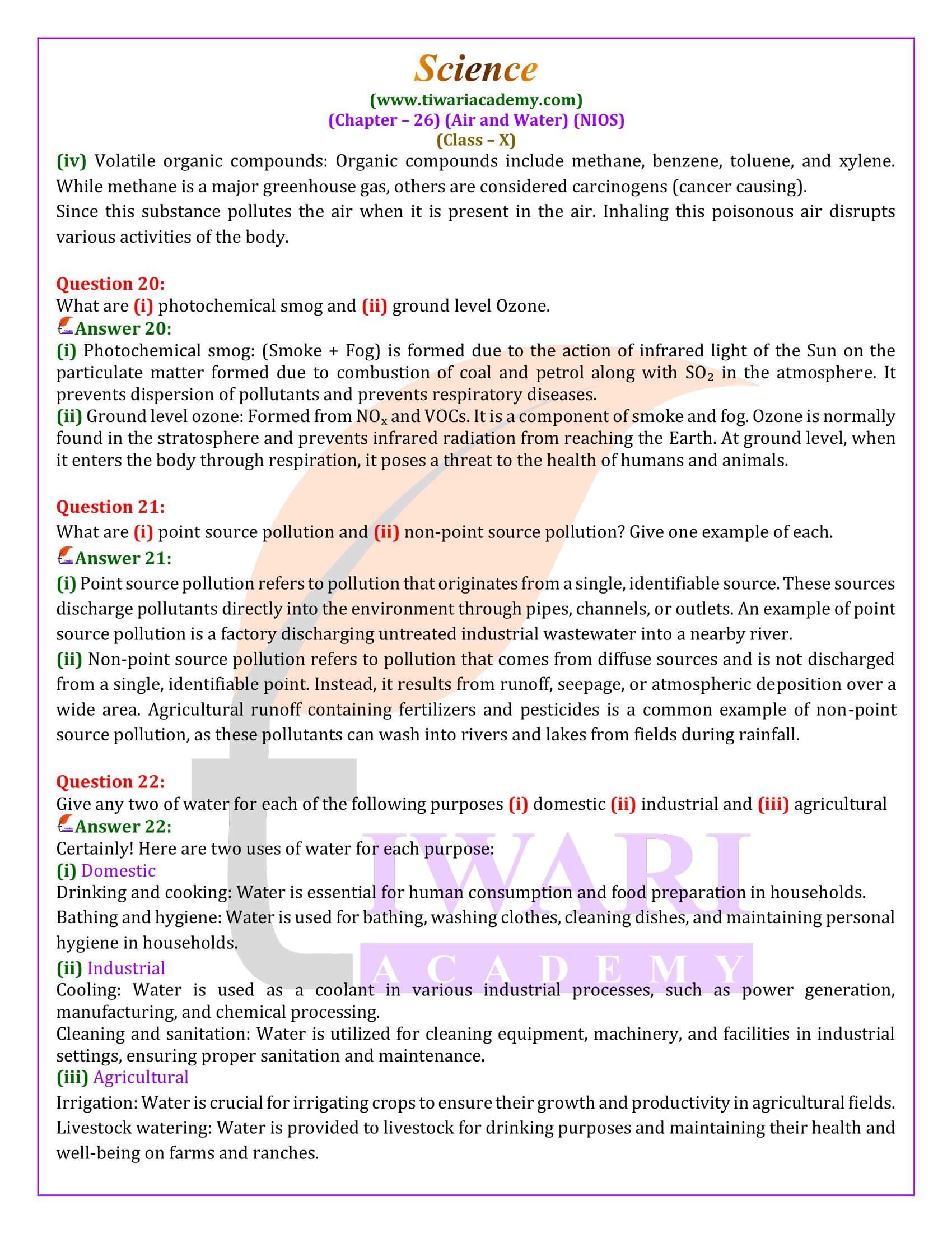 NIOS Class 10 Science Chapter 26 answers in English Medium