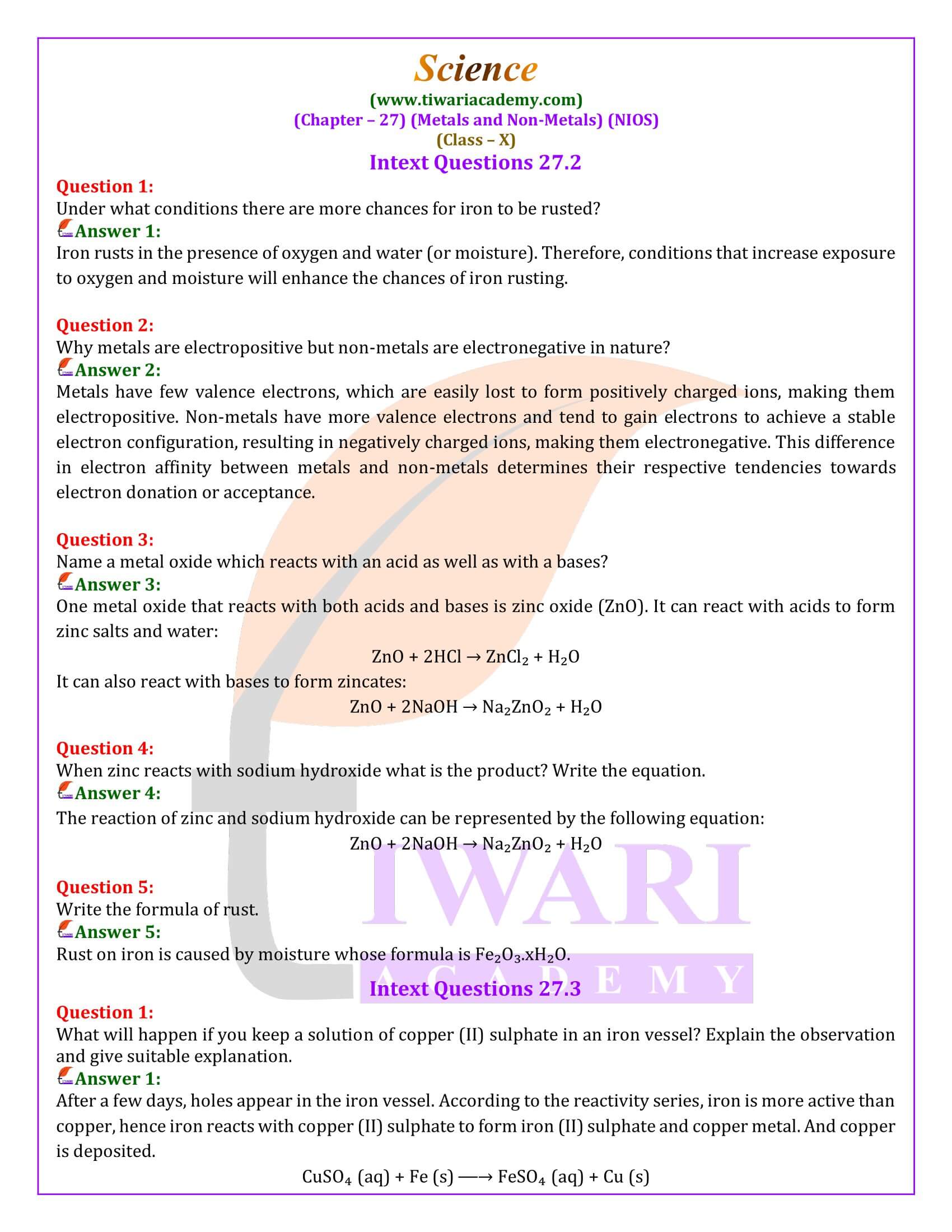 NIOS Class 10 Science Chapter 27