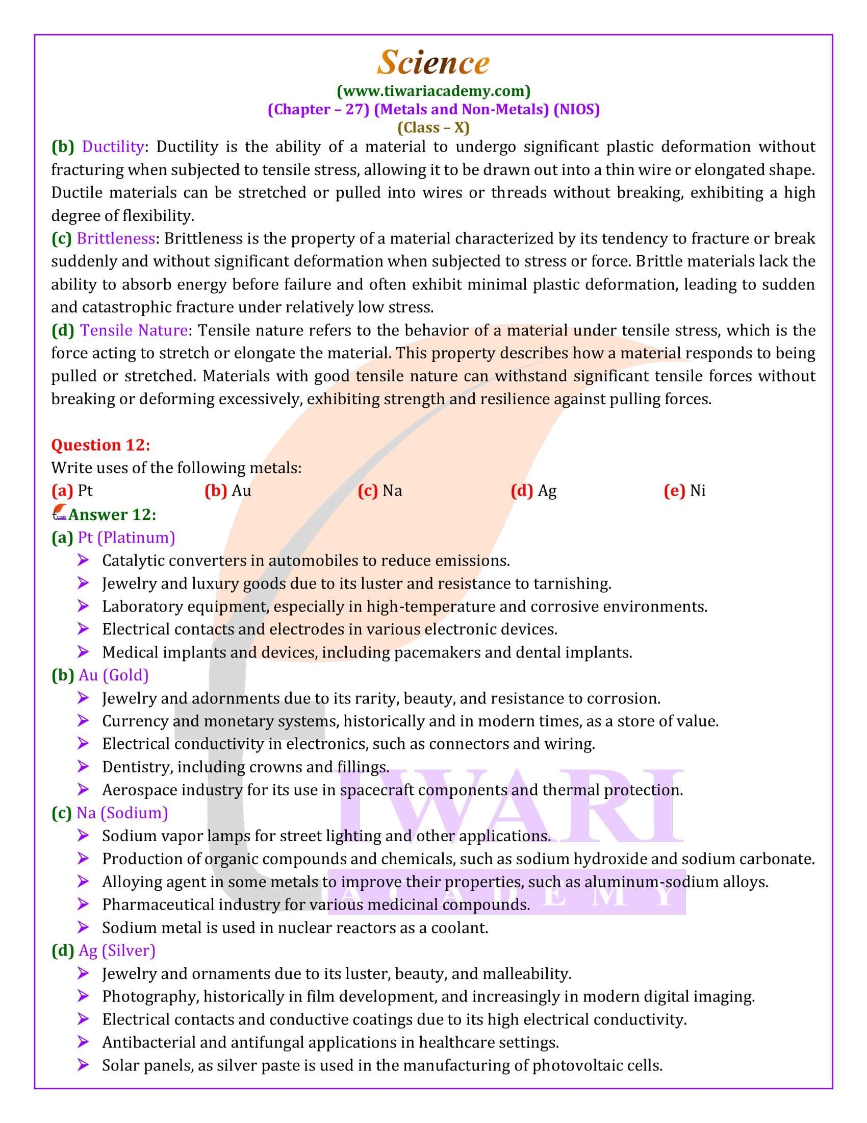 NIOS Class 10 Science Chapter 27 guide solutions