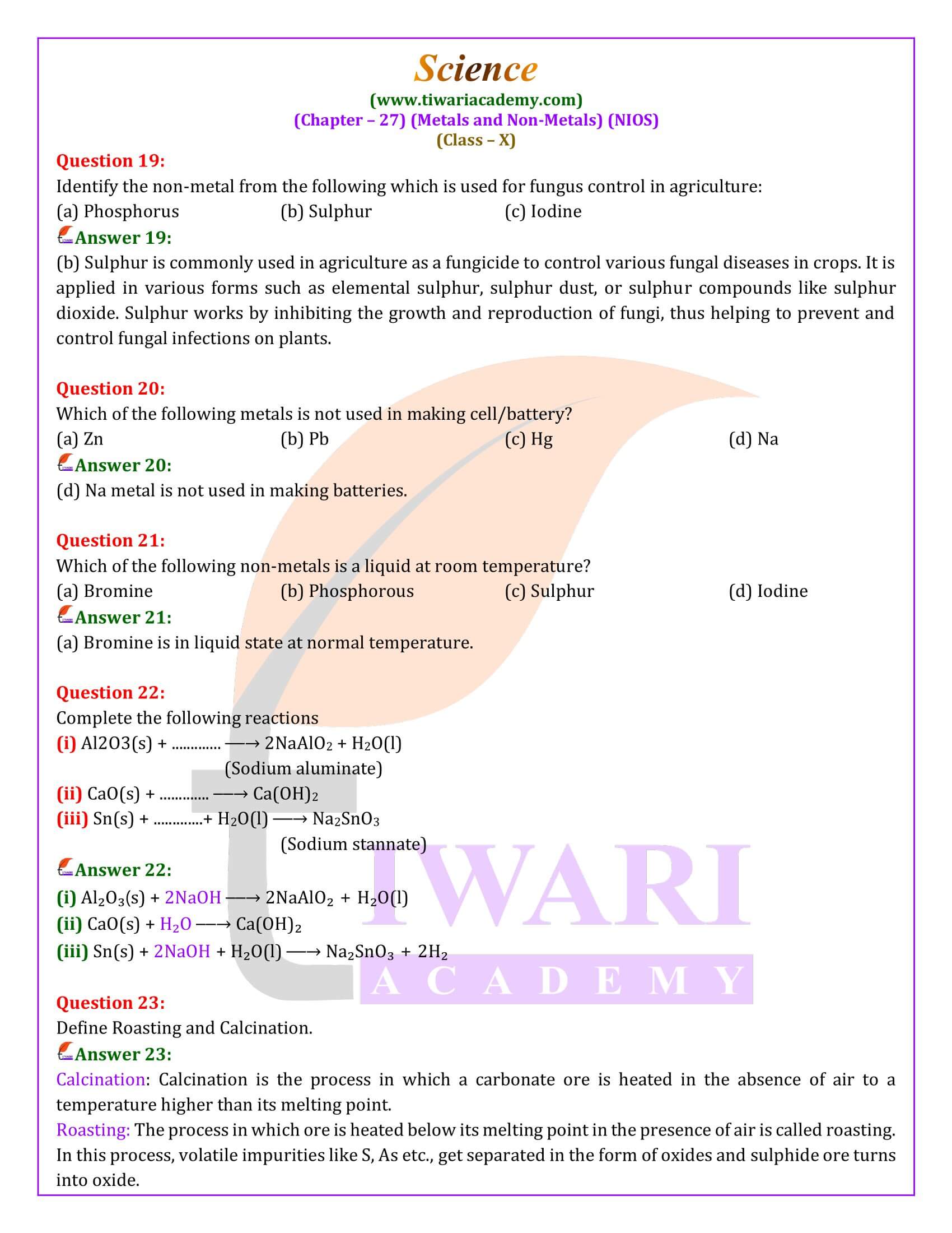 NIOS Class 10 Science Chapter 27 Intext Solutions