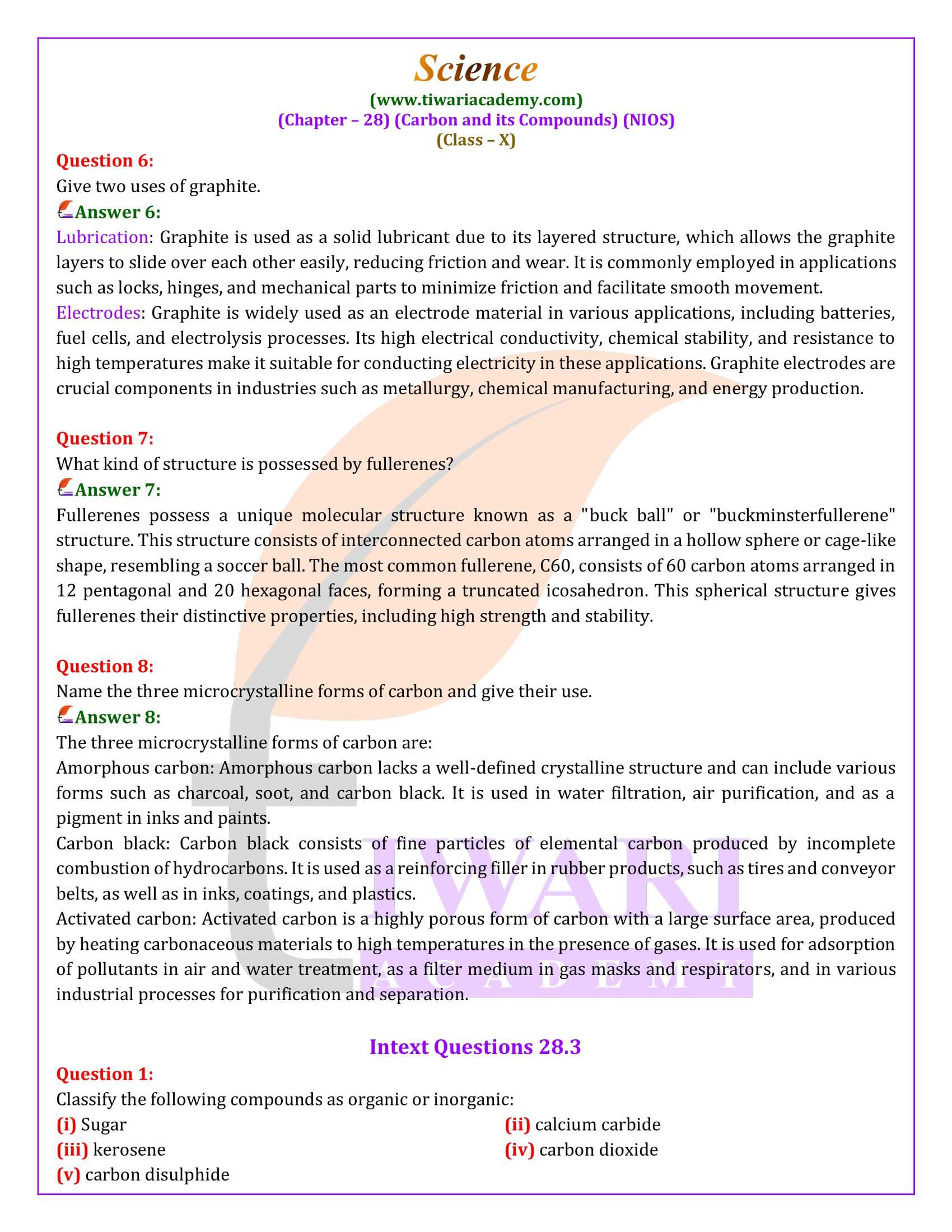 NIOS Class 10 Science Chapter 28 Answers