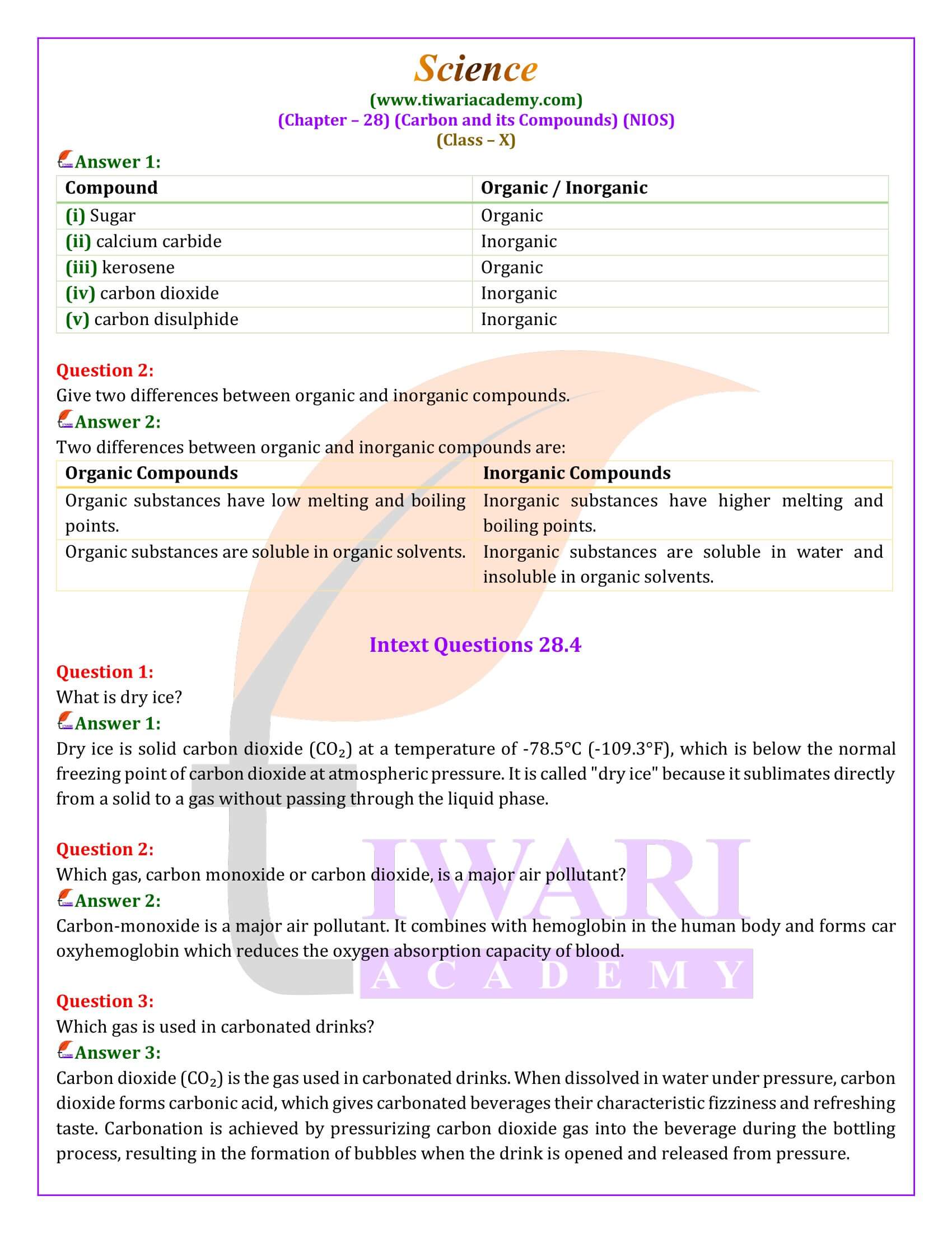 NIOS Class 10 Science Chapter 28 Question Answers