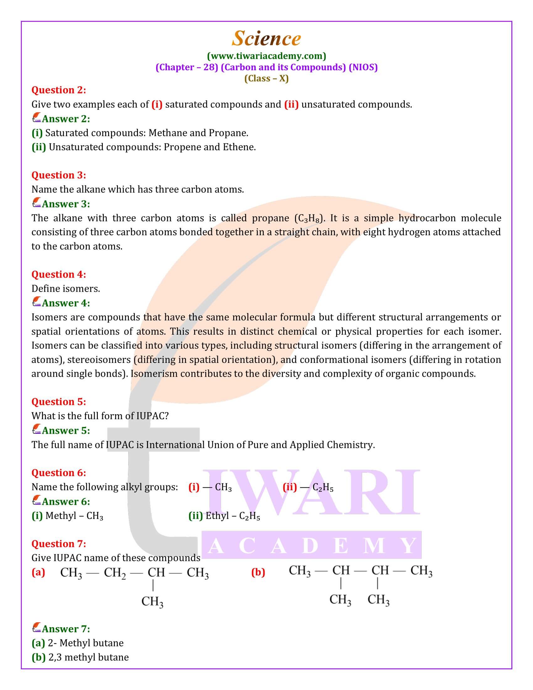 NIOS Class 10 Science Chapter 28 Solution in English Medium