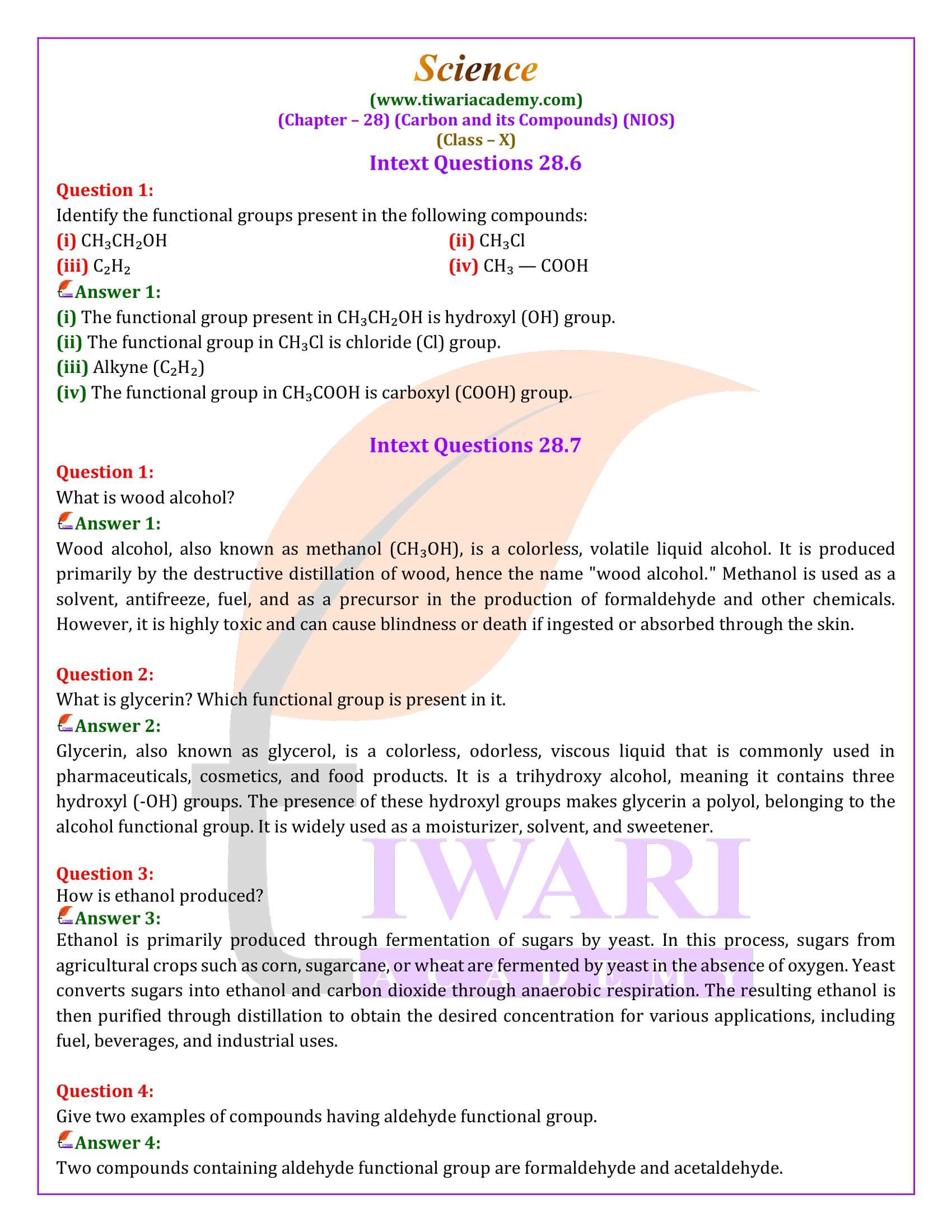 NIOS Class 10 Science Chapter 28 Question in Hindi and English