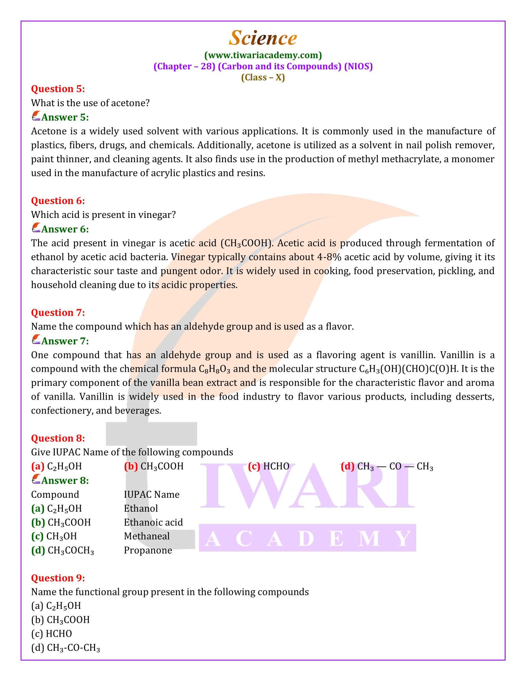 NIOS Class 10 Science Chapter 28 Exercises