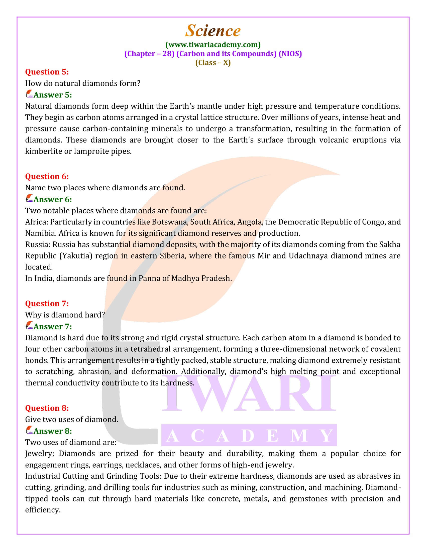 NIOS Class 10 Science Chapter 28 Exercise solutions