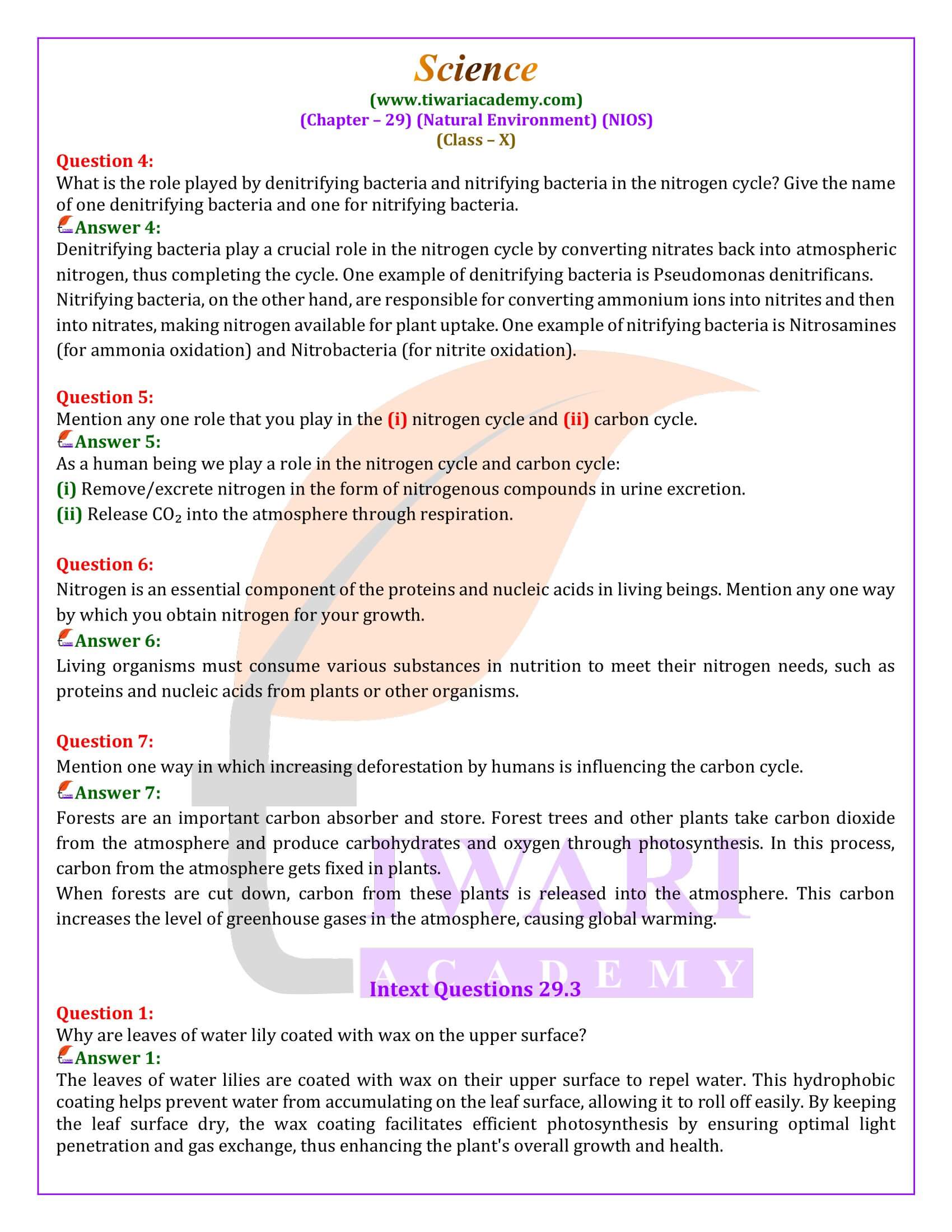 NIOS Class 10 Science Chapter 29 Solutions