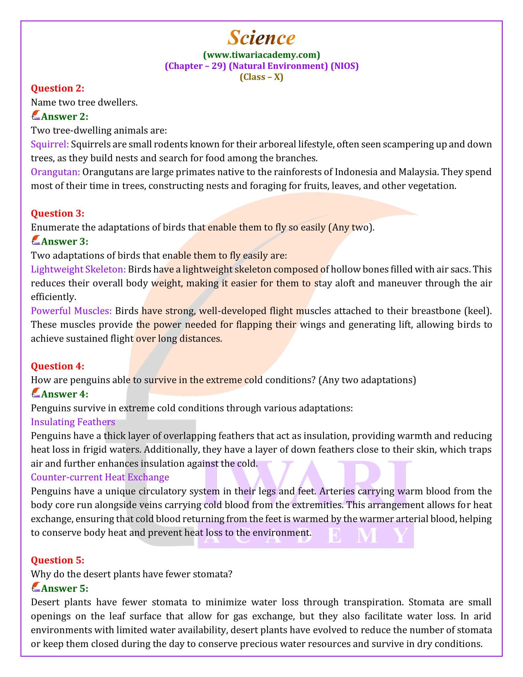 NIOS Class 10 Science Chapter 29 Exercises Answers