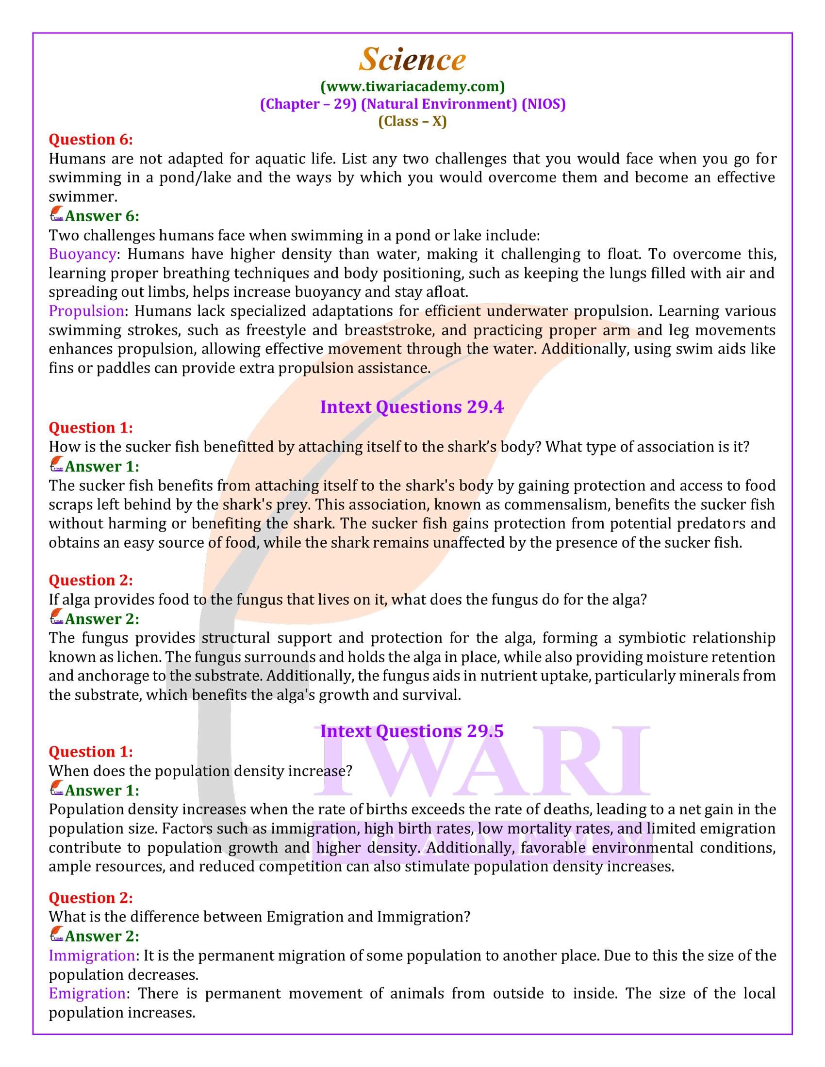 NIOS Class 10 Science Chapter 29 Question Answers