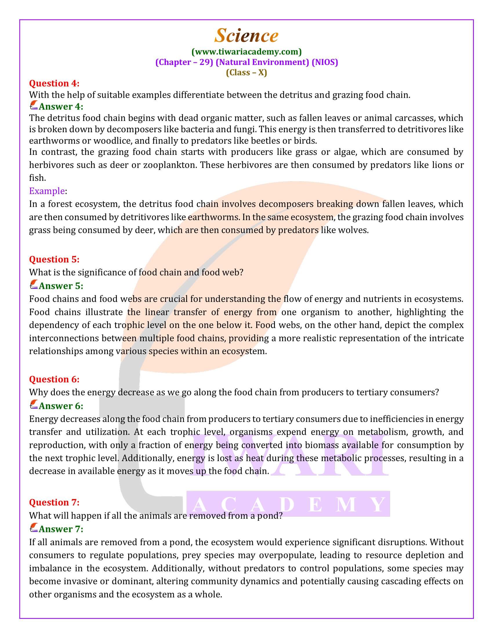 NIOS Class 10 Science Chapter 29 Answers Guide