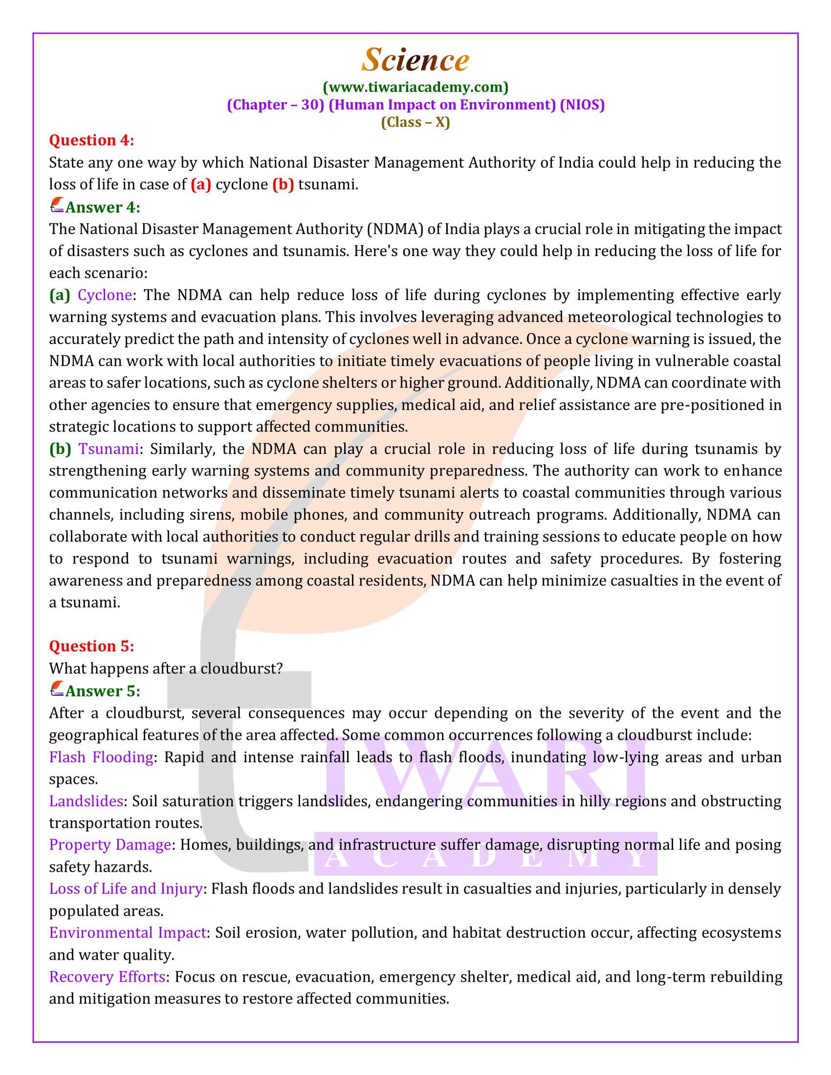 NIOS Class 10 Science Chapter 30 Answers